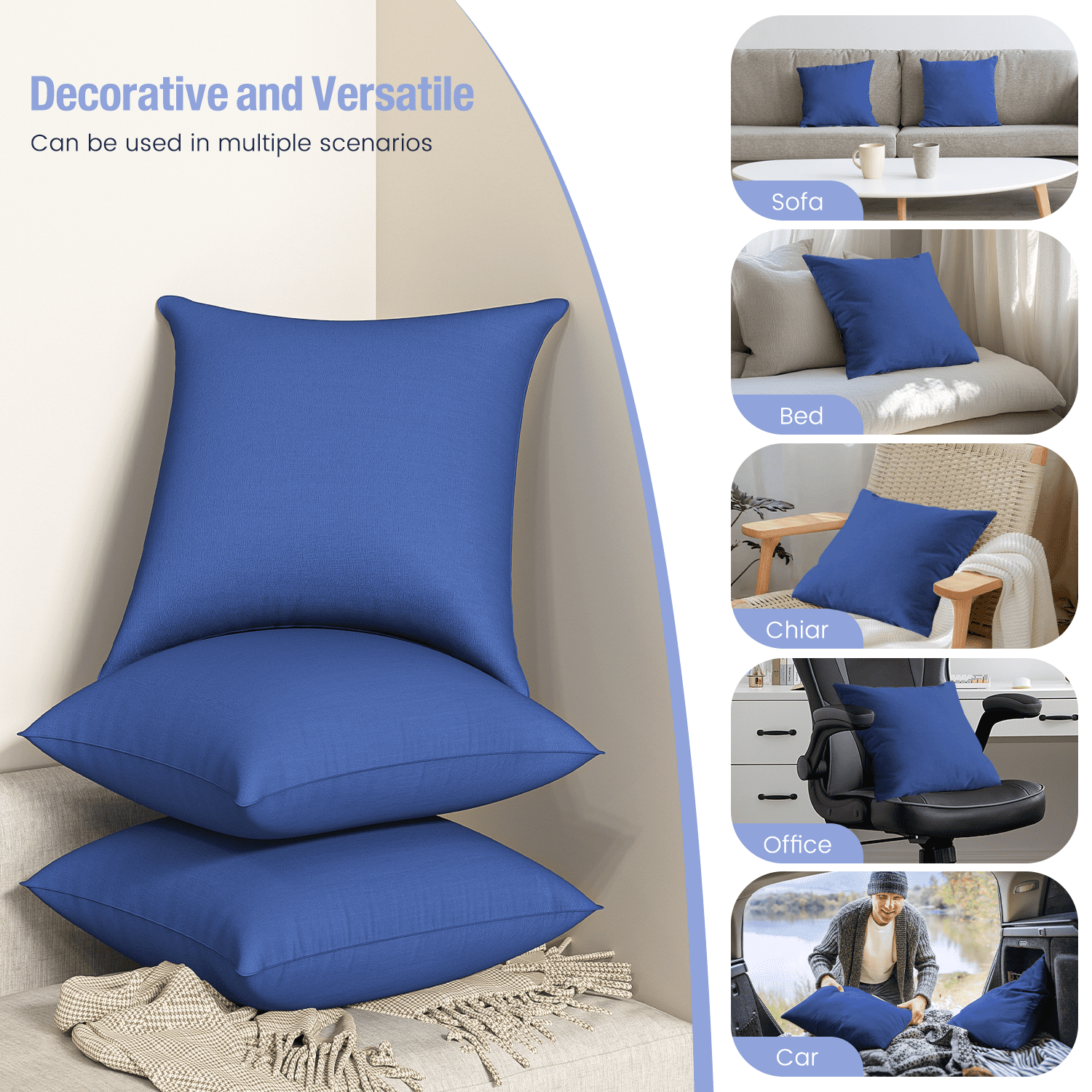 Fluffy Shredded Throw Pillow Inserts Set of 2, Indoor Decorative 18x18 inches Square Pillows for Couch, Sofa, Bed, Supportive Cushion... - Hotel Quality Plush Sleeping Pillows Detail