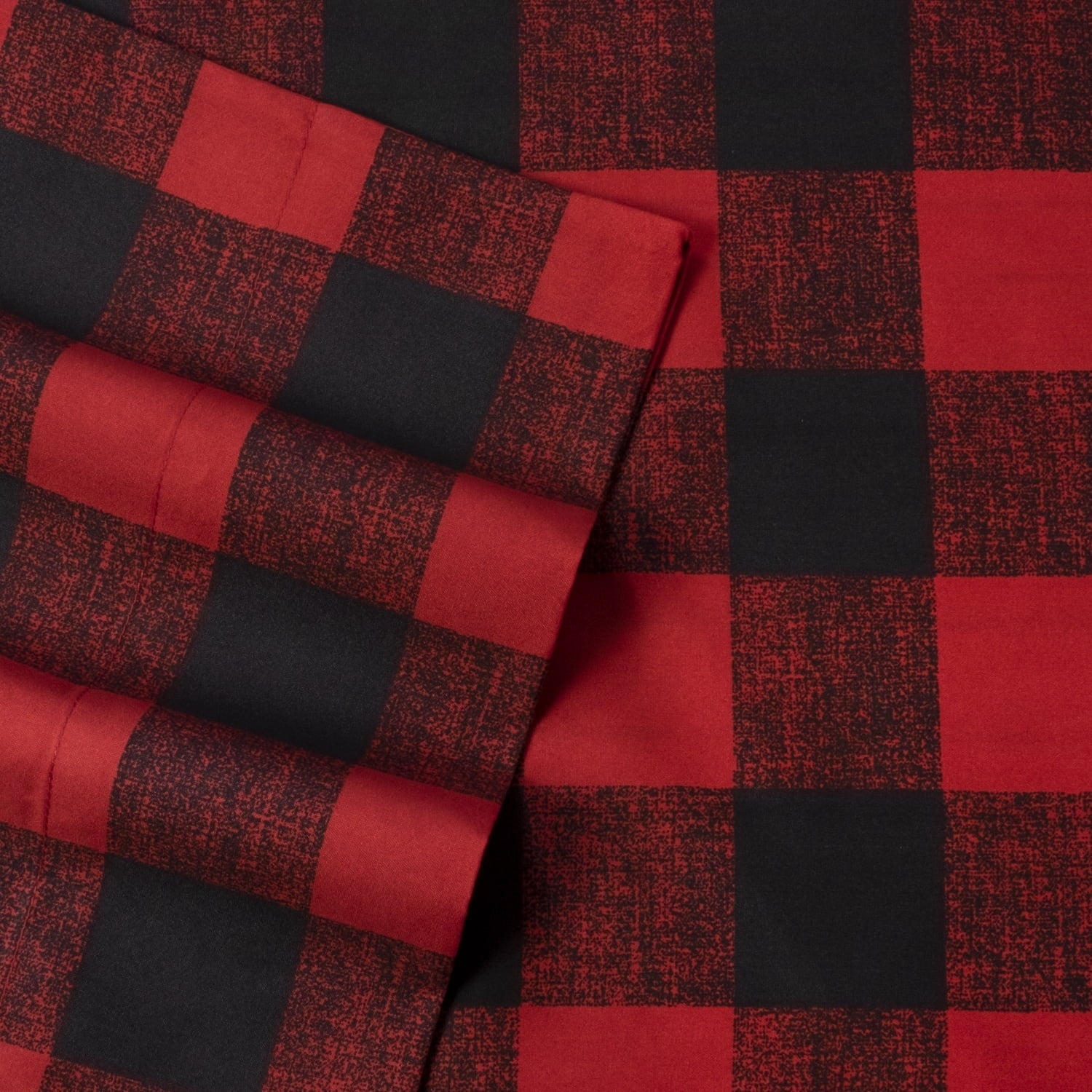 Breathable Luxury Buffalo Plaid Black and Red 4 Piece Bed Sheet Set - Twin - Cooling Hotel Quality Bedding Sheets and Pillowcases Detail