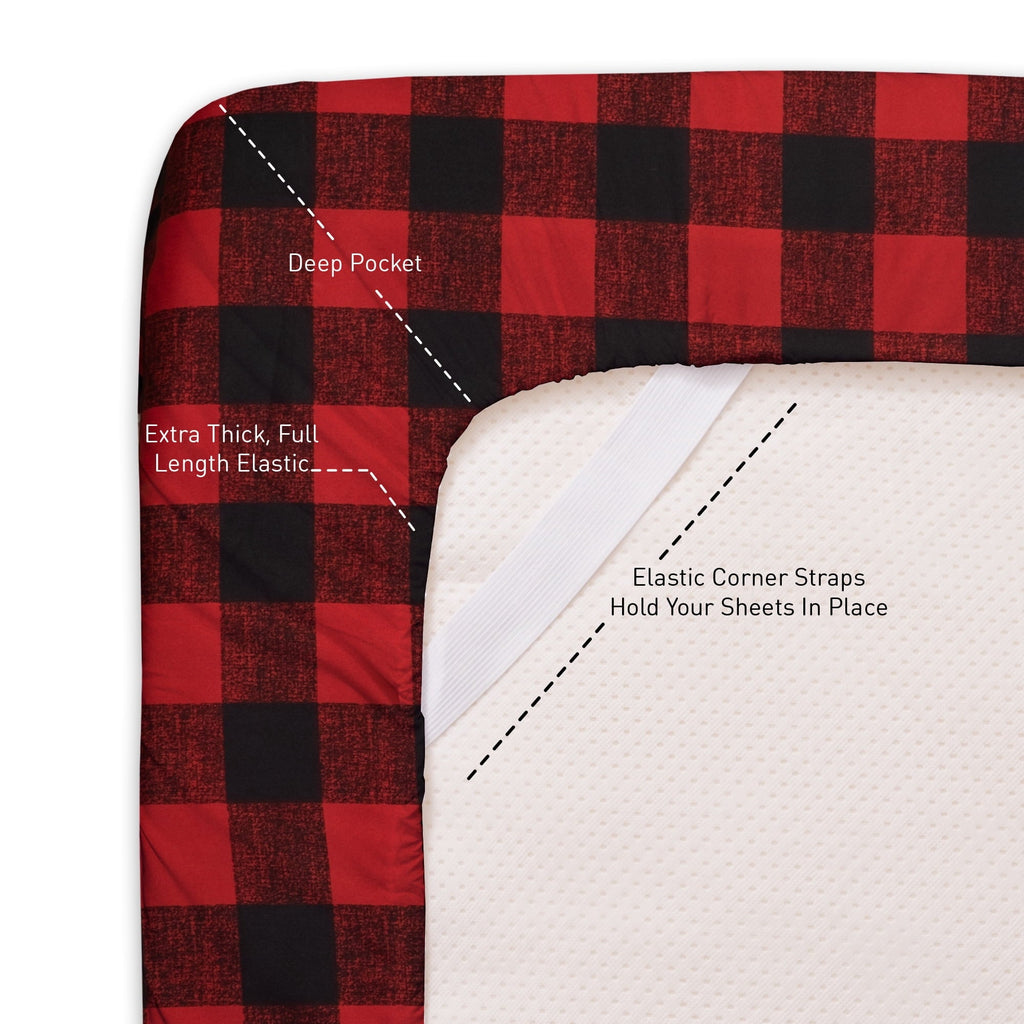 Breathable Luxury Buffalo Plaid Black and Red 4 Piece Bed Sheet Set - Twin - Cooling Hotel Quality Bedding Sheets and Pillowcases Detail