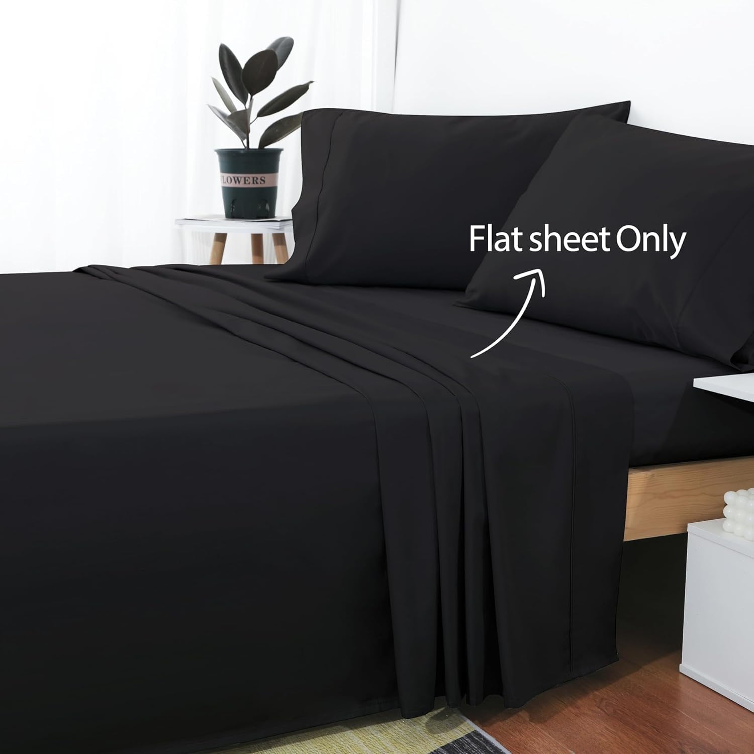 Wrinkle-Resistant Sheet Only, 600 Thread Count 100% Egyptian Top Sheet 1Pcs, Cool & Breathable Bed Sheets Wrinkle, Fade, Stain Resistan... - Breathable Egyptian Cotton Flat & Fitted Sheets Detail