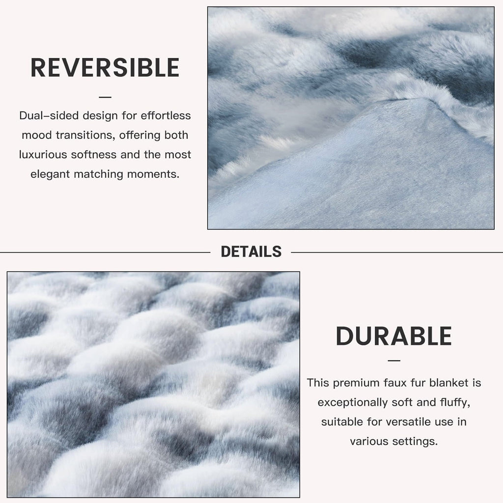 Reversible Sherpa Faux Fur Blanket Fluffy Luxury Throw Blanket Plush Fuzzy Blanket for Couch Bed 50×60 Inches Tie-dyed Blue - Cozy Fleece Throw Blanket for Couch & Bed Detail