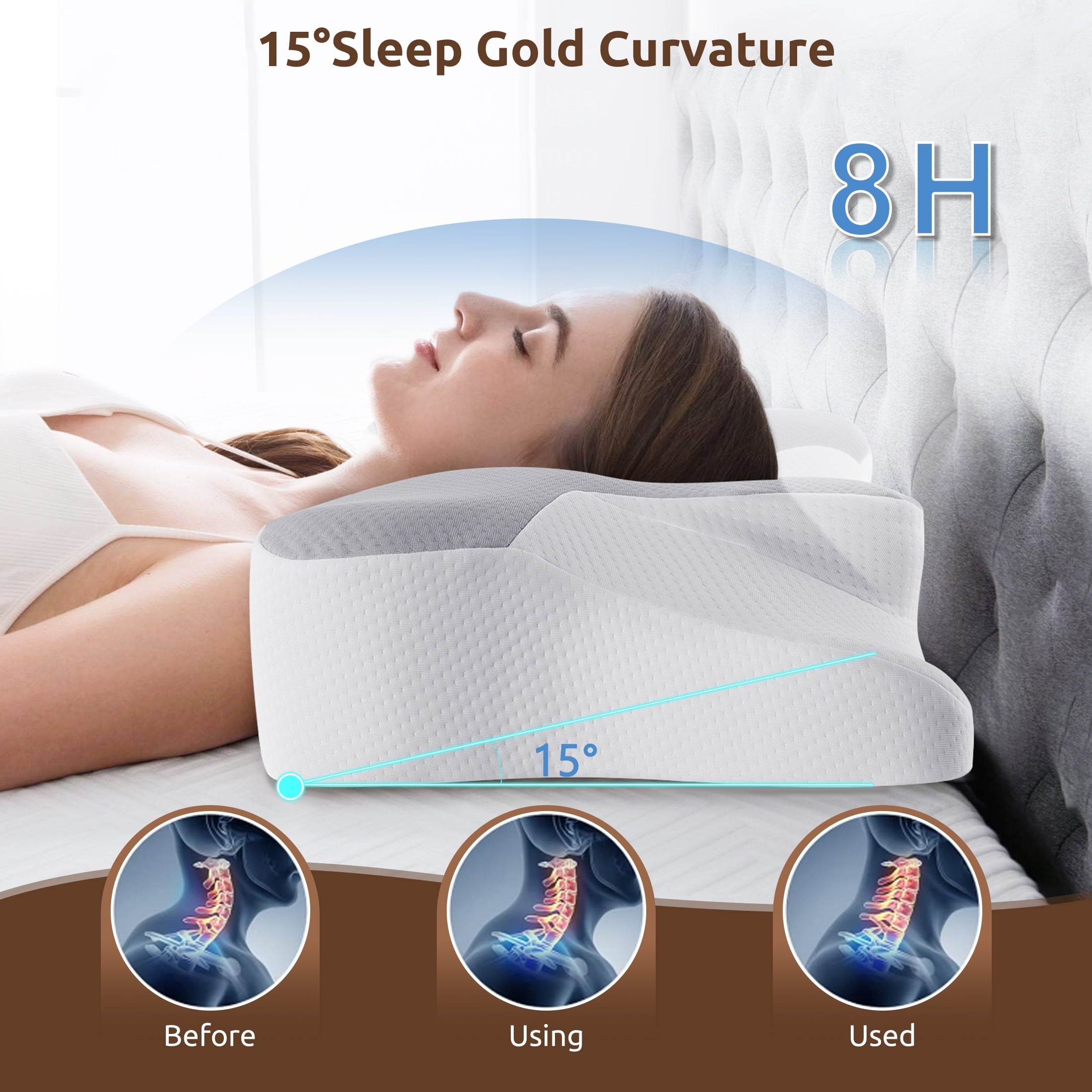 Decorative Plump Memory Foam Pillow for Neck Pain Relief Cervical Sleepers Standard/Queen Gray - Ergonomic Memory Foam Pillow for Neck Pain Support Detail