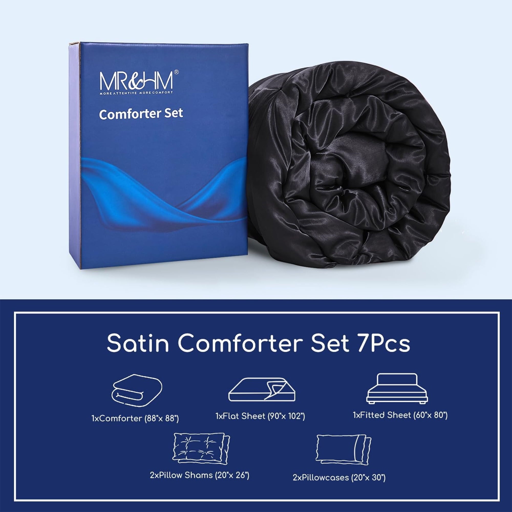 All-Season Satin Comforter Set 7 Pieces Queen Size - Luxurious Pinch Pleat Bed in a Bag with Satin Comforter, Satin Sheets, Sati... - Hypoallergenic Ultra-Fluffy Quilt for Winter Detail