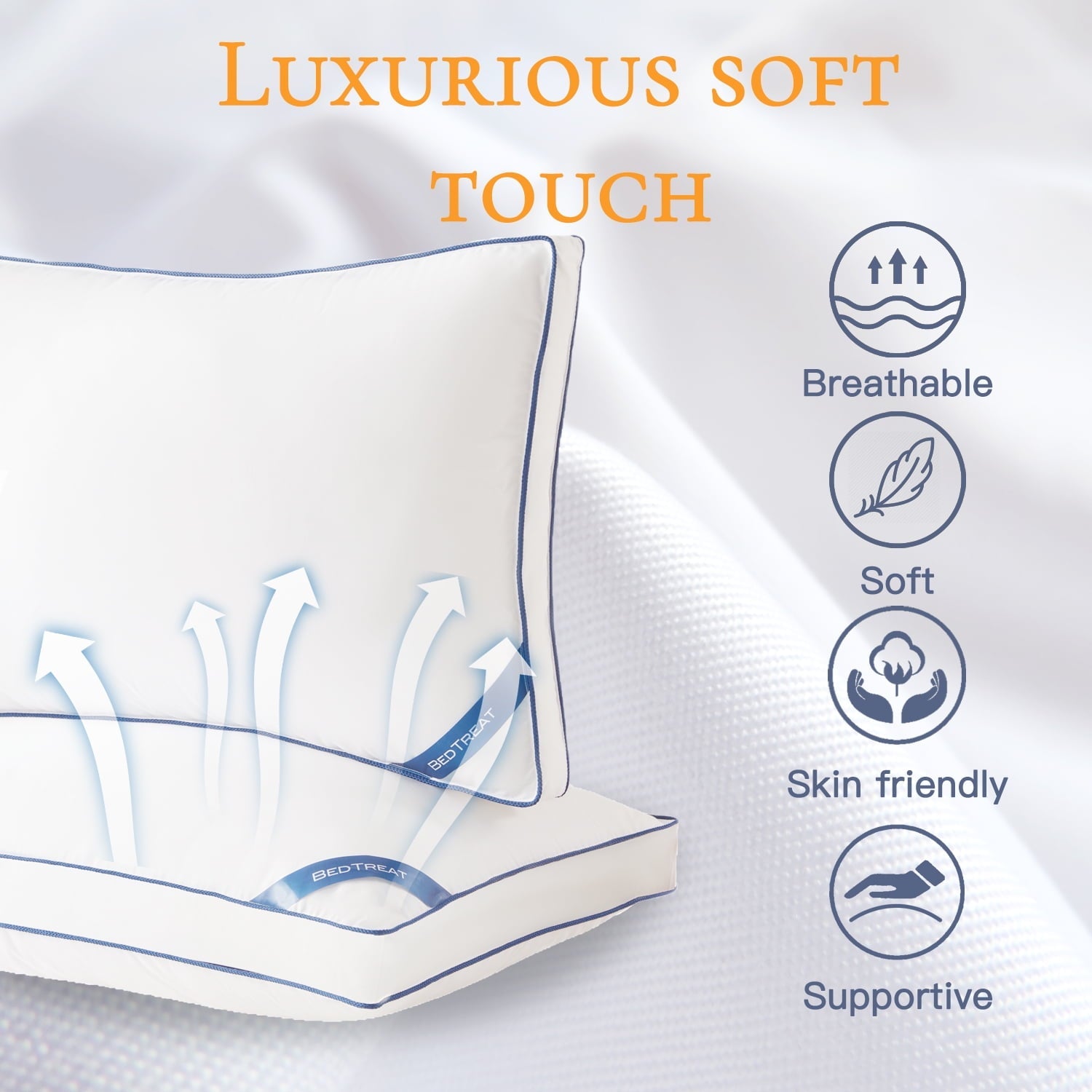 Hotel Collection Goose Down Feather Pillows Queen Size Set of 2, Luxury Soft Hotel Quality pillows for Sleeping, Organic Cotton Cover ... - Orthopedic Shredded Foam Bed Pillow Set Detail