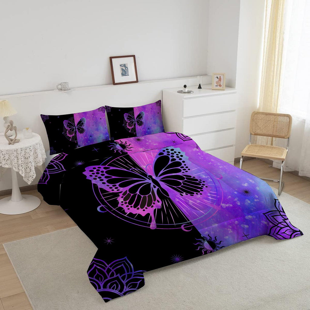 Hypoallergenic Cloud Butterfly Comforter Set Full Size for Girls Kids Teens Black Blue Purple Tie Dye Bedding Set 3 Pieces - Cloud-Like Soft Lightweight Bed Comforter Detail