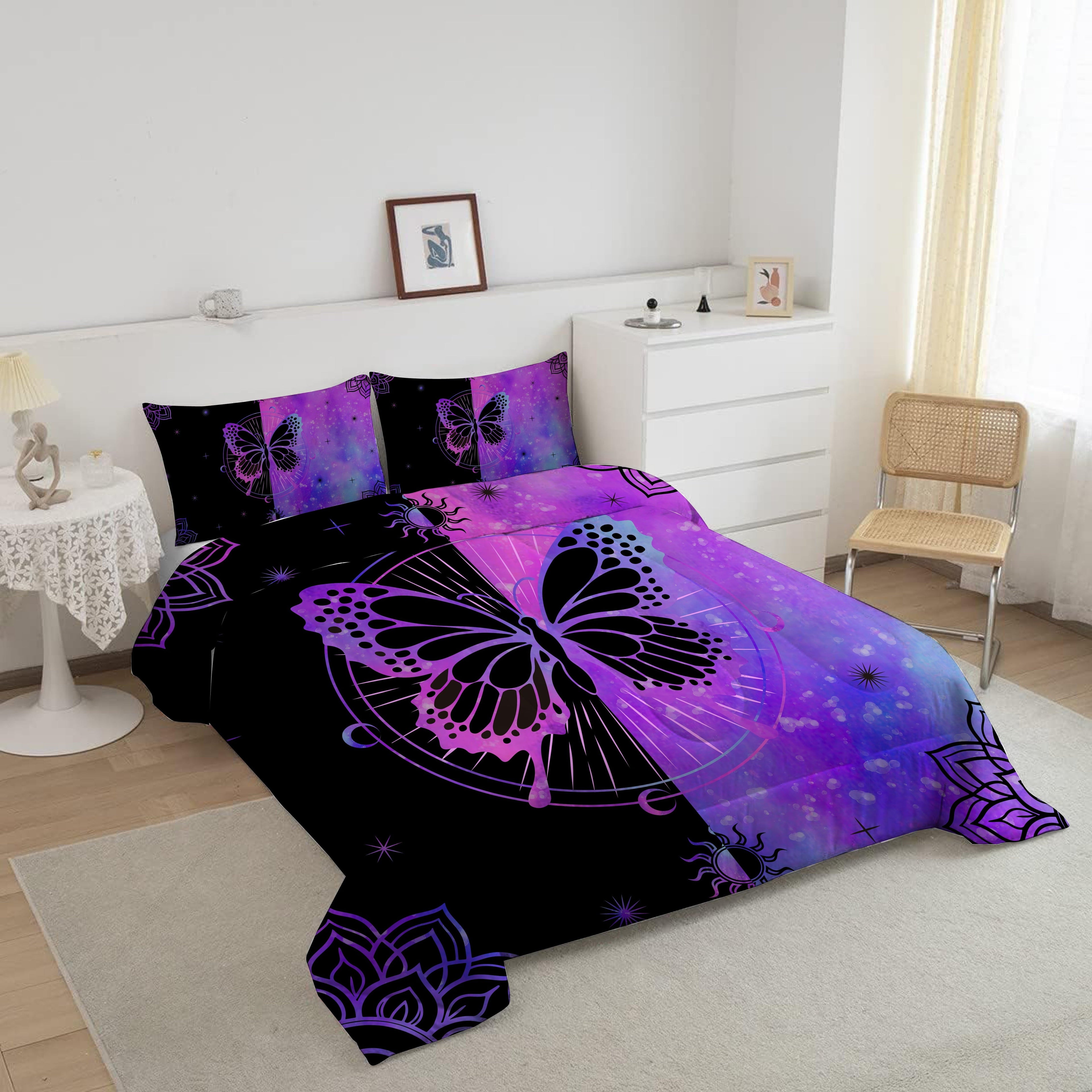 Hypoallergenic Cloud Butterfly Comforter Set Full Size for Girls Kids Teens Black Blue Purple Tie Dye Bedding Set 3 Pieces - Cloud-Like Soft Lightweight Bed Comforter Detail