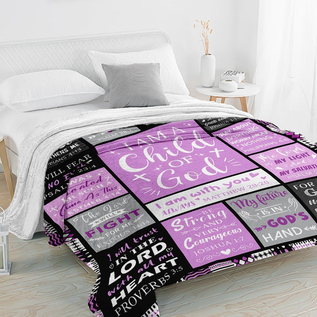 Lightweight Warm Christian Gifts for Women - Baptism Gifts for Girl - Child of God Blanket - Inspirational Birthday Religious Catholic... - Luxury Knitted Decorative Throw Blanket with Fringes Detail
