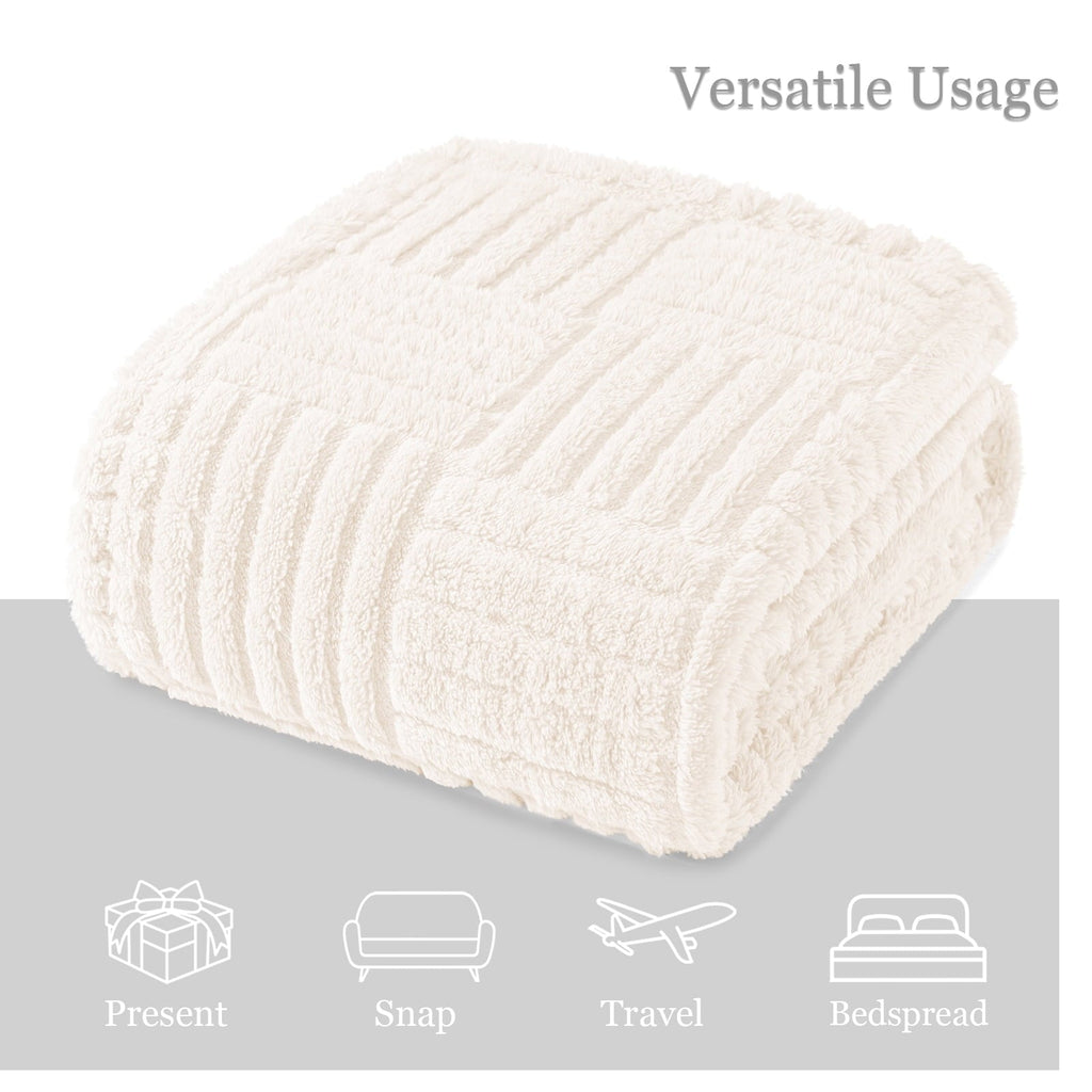 Cozy Fleece Fluffy Fleece Throw Blanket 50"x60" for Couch, Bed, Sofa, Fuzzy Soft Cozy Throw with Decorative Jacquard Pattern for ... - Super Soft Reversible Sherpa Flannel Blanket Detail