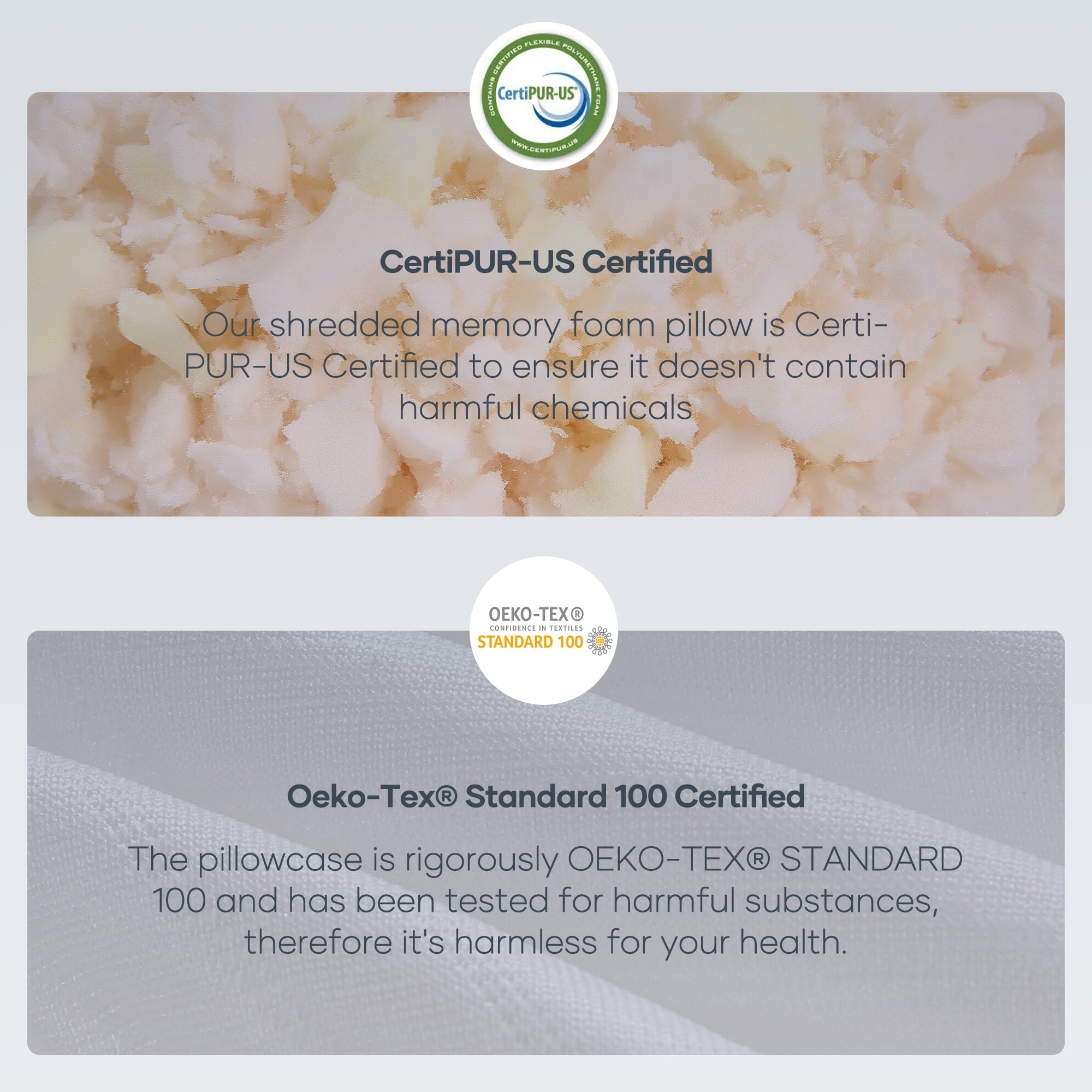 Orthopedic Support Shredded Memory Foam Pillow 2 Pack Pillow for Bed, Side, Back and Stomach Sleepers, CertiPUR-US Certified 28"x20" - Ergonomic Memory Foam Pillow for Neck Pain Support Detail