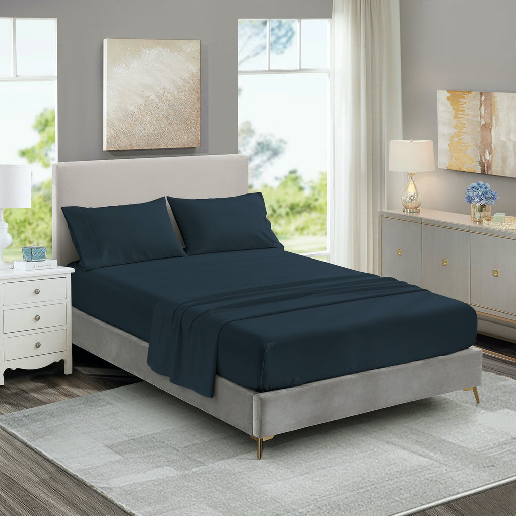 Wrinkle-Resistant 3-Piece Twin Sheet Set, Ultra-Soft 800 Thread Count Microfiber, Deep Pocket, Twin, Blue Indigo - Luxury Bed Sheet Set with Deep Pockets Detail
