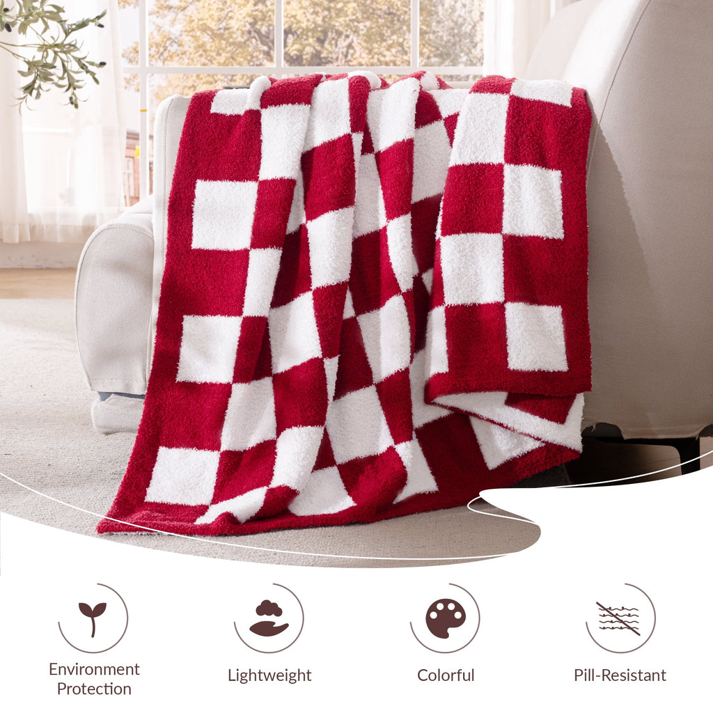 Decorative Knitted Checkered Knit Throw Blanket, Ultra Soft Cozy Fluffy Checkerboard Blankets, Lightweight Fuzzy Plush Throw for Couch a... - Cozy Fleece Throw Blanket for Couch & Bed Detail