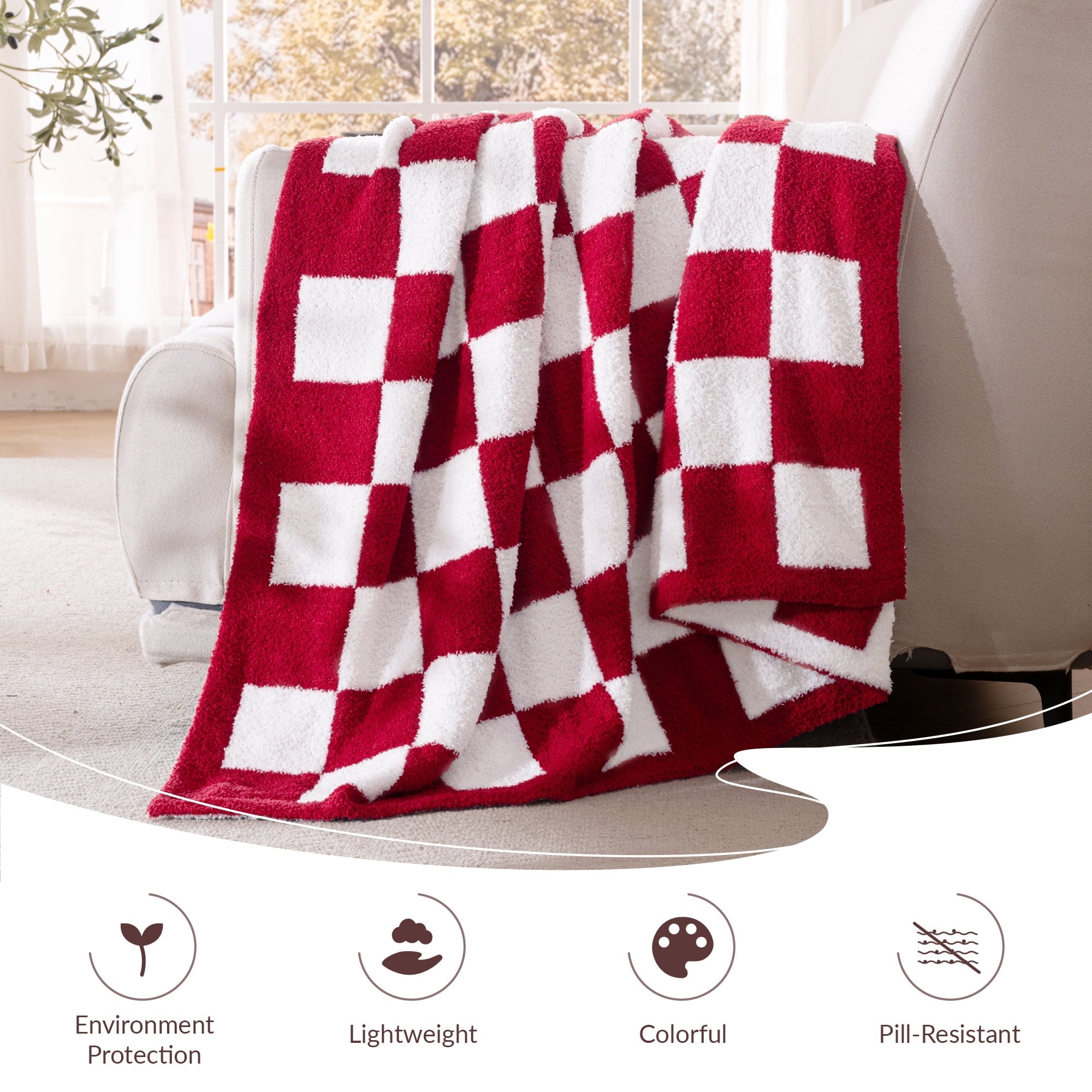Decorative Knitted Checkered Knit Throw Blanket, Ultra Soft Cozy Fluffy Checkerboard Blankets, Lightweight Fuzzy Plush Throw for Couch a... - Cozy Fleece Throw Blanket for Couch & Bed Detail