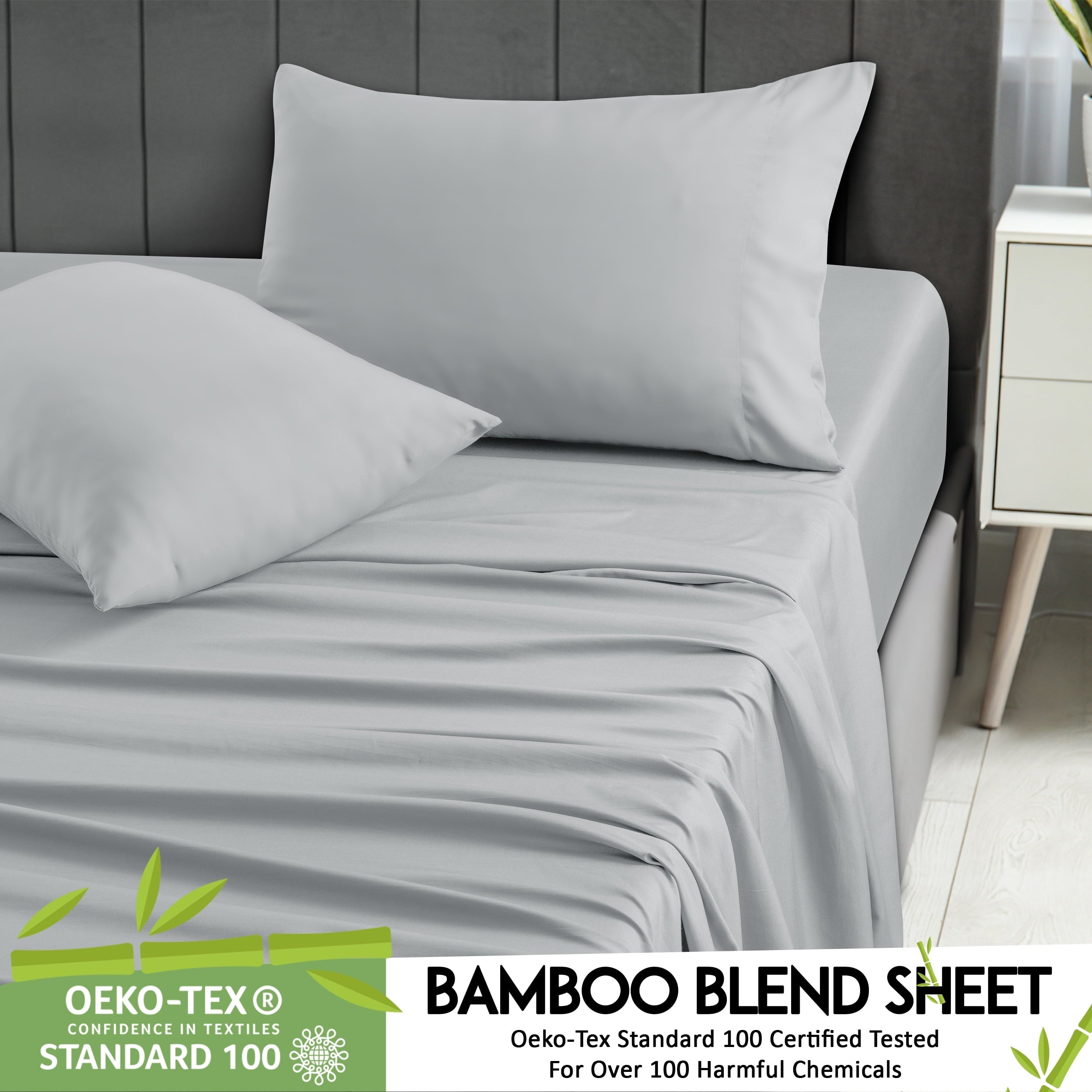 Ultra-Soft Rayon - 4 Piece Cooling Bed Sheets Set, Gray - Cooling Hotel Quality Bedding Sheets and Pillowcases Detail