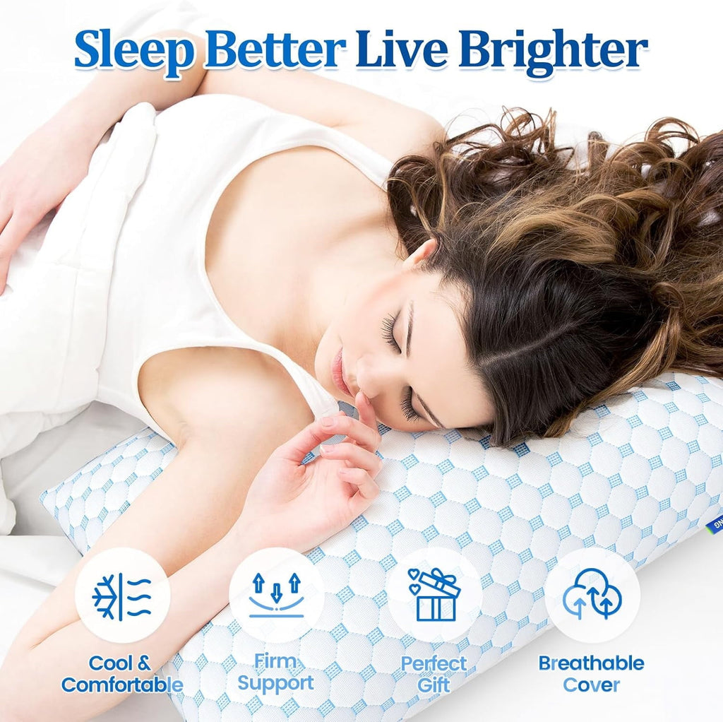 Decorative Plump Memory Foam Pillow for Bed, Firm Cooling Pillow with Washable Cover, Supportive Bed Pillow for Side,Stomach and Back ... - Hotel Quality Plush Sleeping Pillows Detail