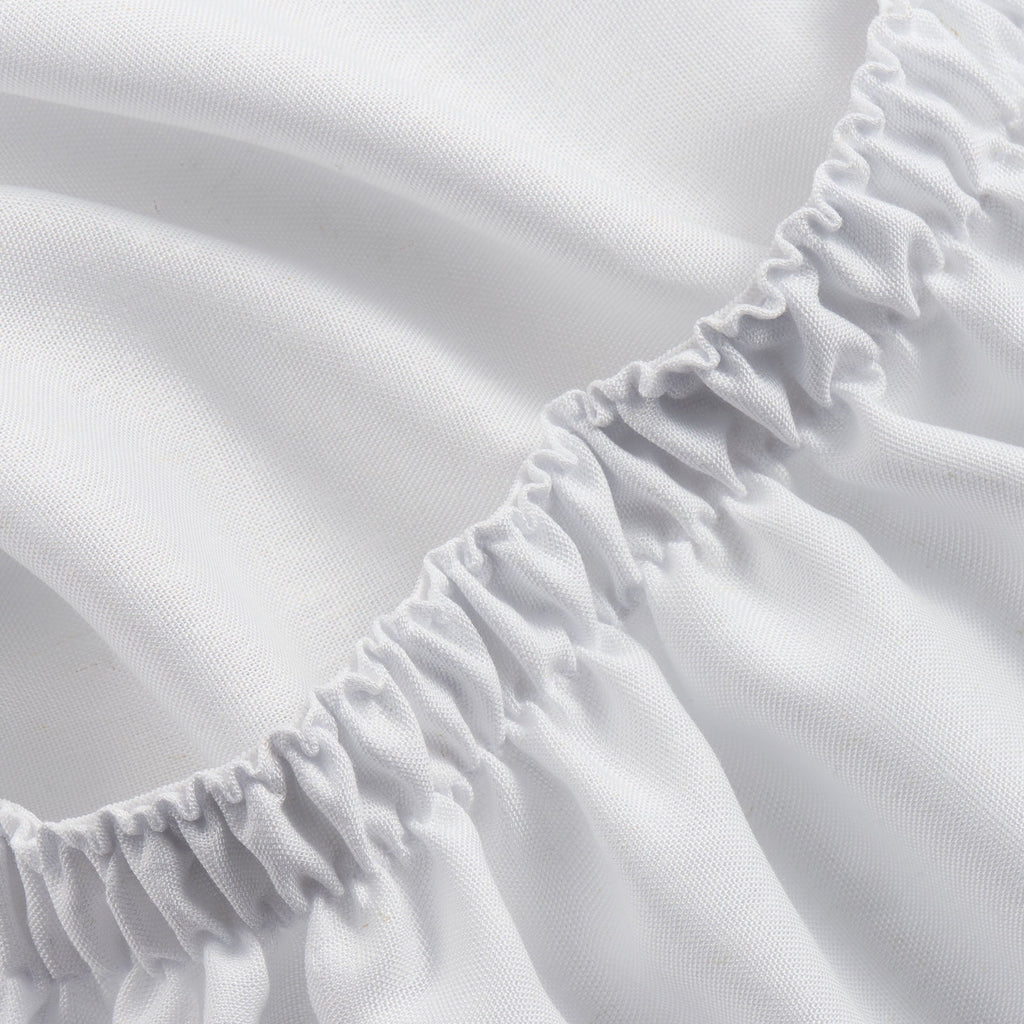 Ultra-Soft 4-Piece White Lyocell & Linen Blend Percale Bed Sheet Set, Queen - Luxury Bed Sheet Set with Deep Pockets Detail