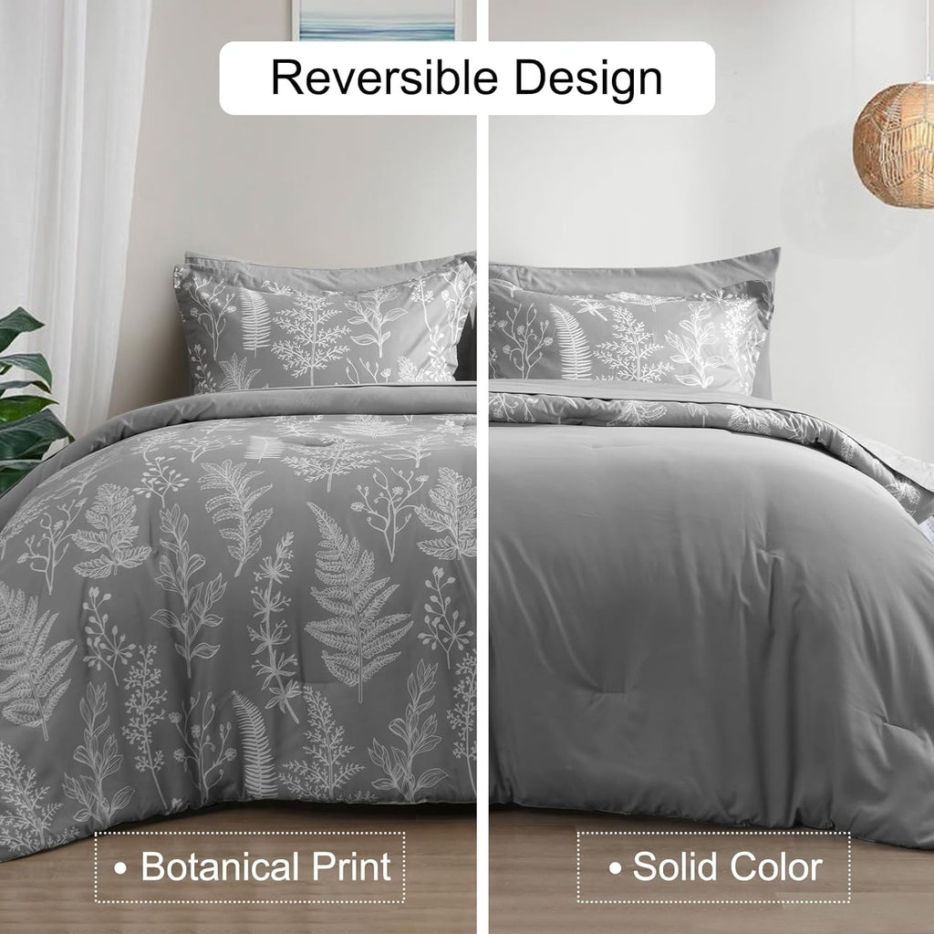 Fluffy Down Alternative 7 Pieces Printed King Comforter Set, Lightweight Reversible Botanical Bedding Set Include Comforter, Pillow Shams, Fl... - Hypoallergenic Ultra-Fluffy Quilt for Winter Detail