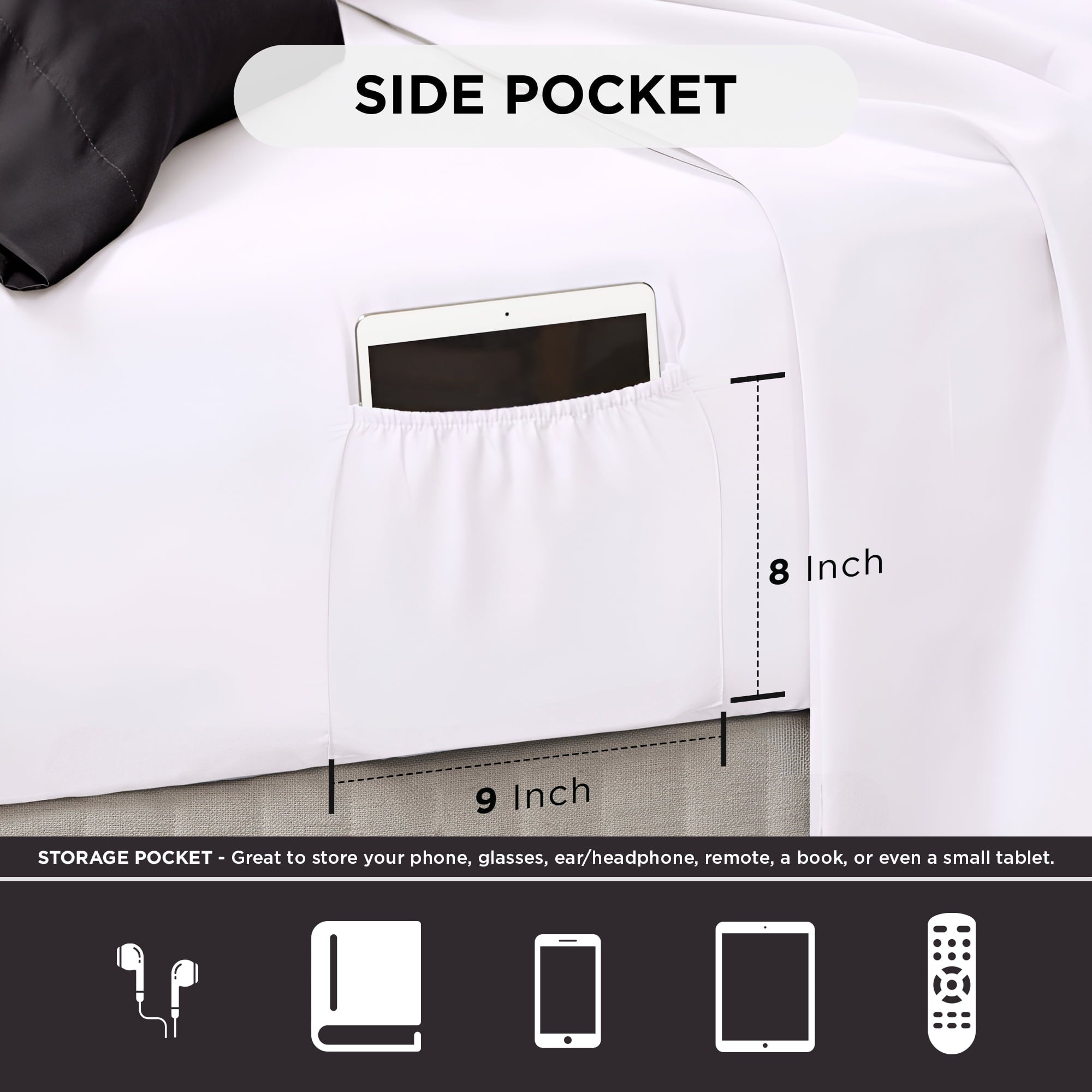 Fluffy Down Alternative Queen Comforter Set, Bedding Comforter Set Queen Size W/ Side Pockets, Black, 9 Pieces - All-Season Down Alternative Comforter Insert Detail