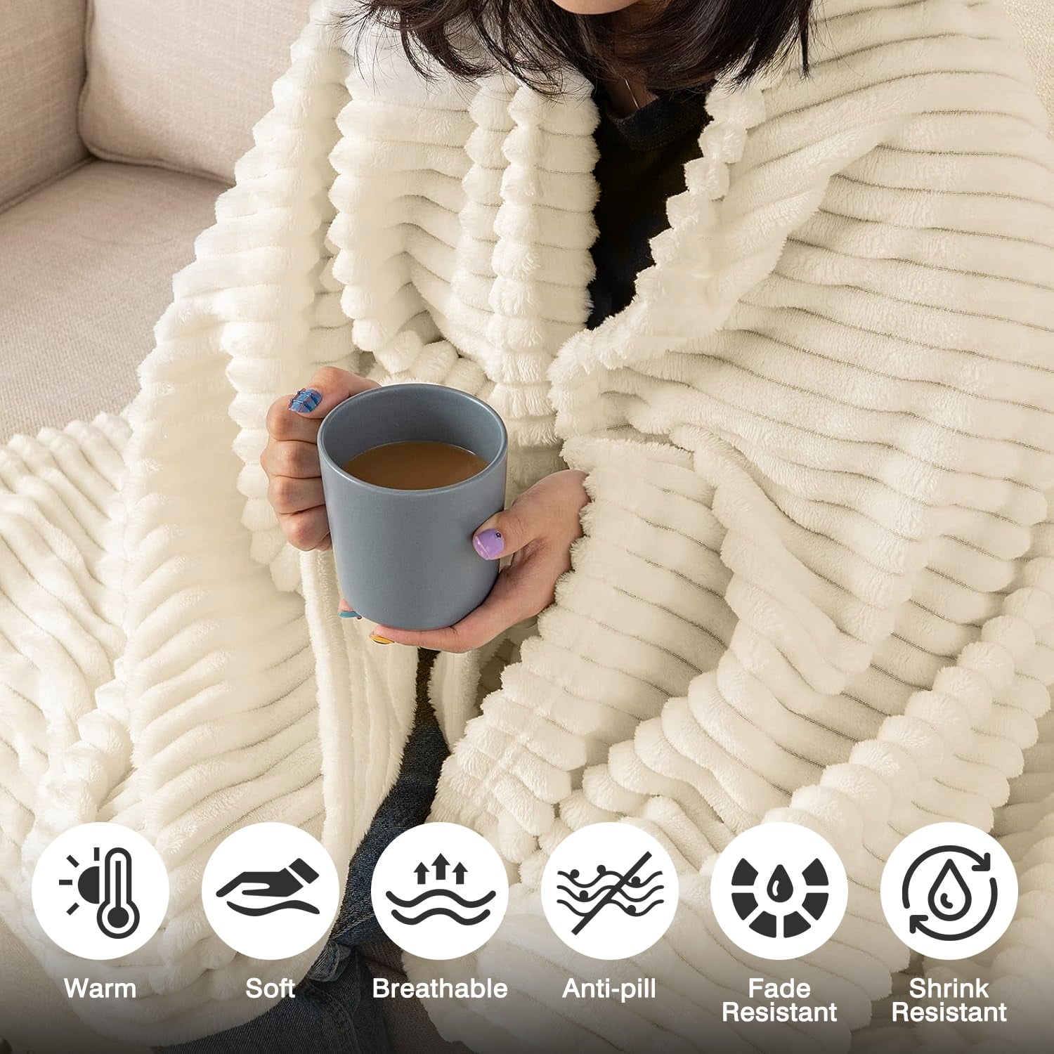 Cozy Fleece Extra Soft with Strip, Plush Fuzzy Cozy Bed s and s for Couch,Bed,Sofa,Lightweight and Versatile s for Office Bedroom... - Luxury Knitted Decorative Throw Blanket with Fringes Detail