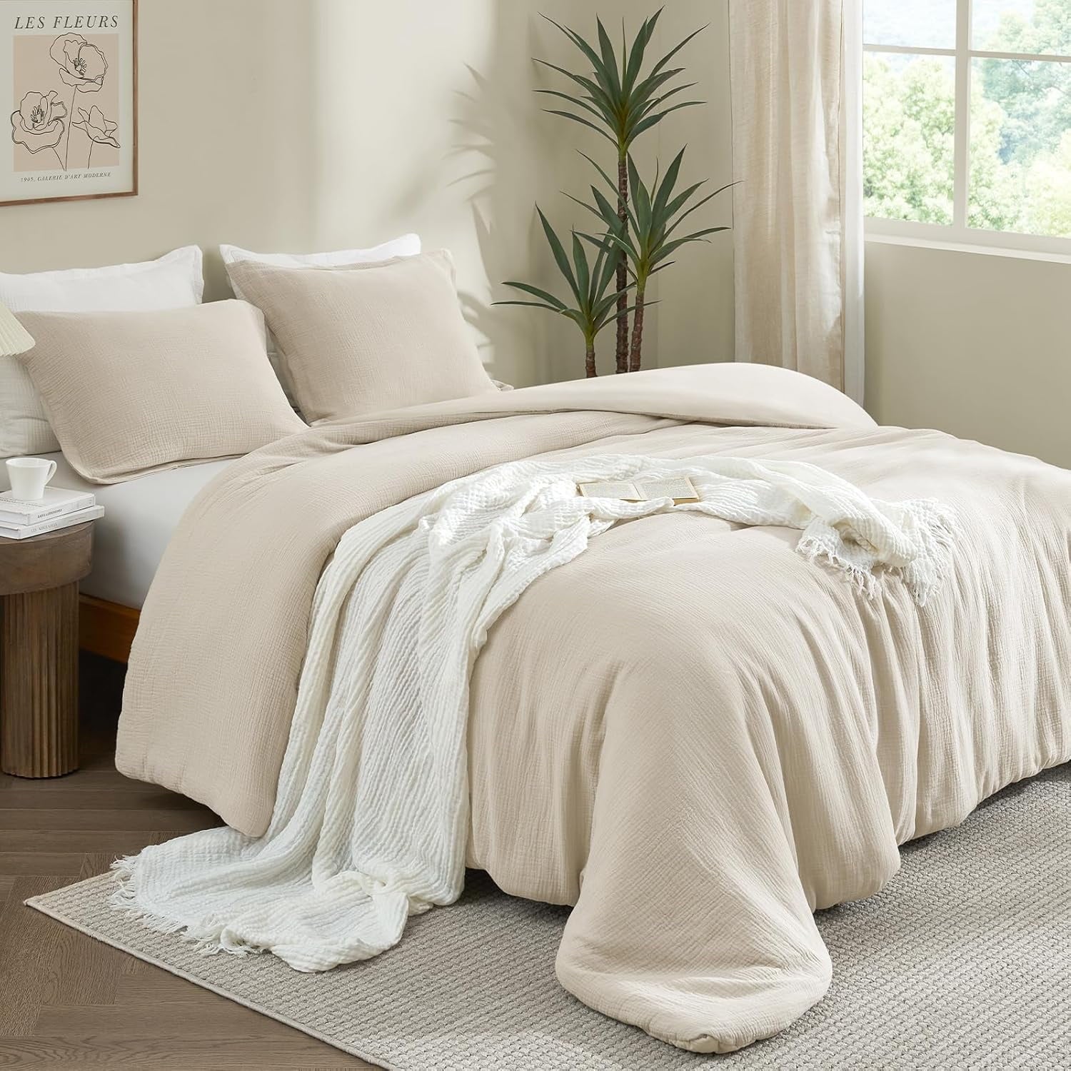 Luxurious Quilted Cotton Muslin Comforter Set Queen Size, Ultra Soft Breathable & Lightweight Bedding Set for All Seasons, 1 Comfy Comf... - All-Season Down Alternative Comforter Insert Detail