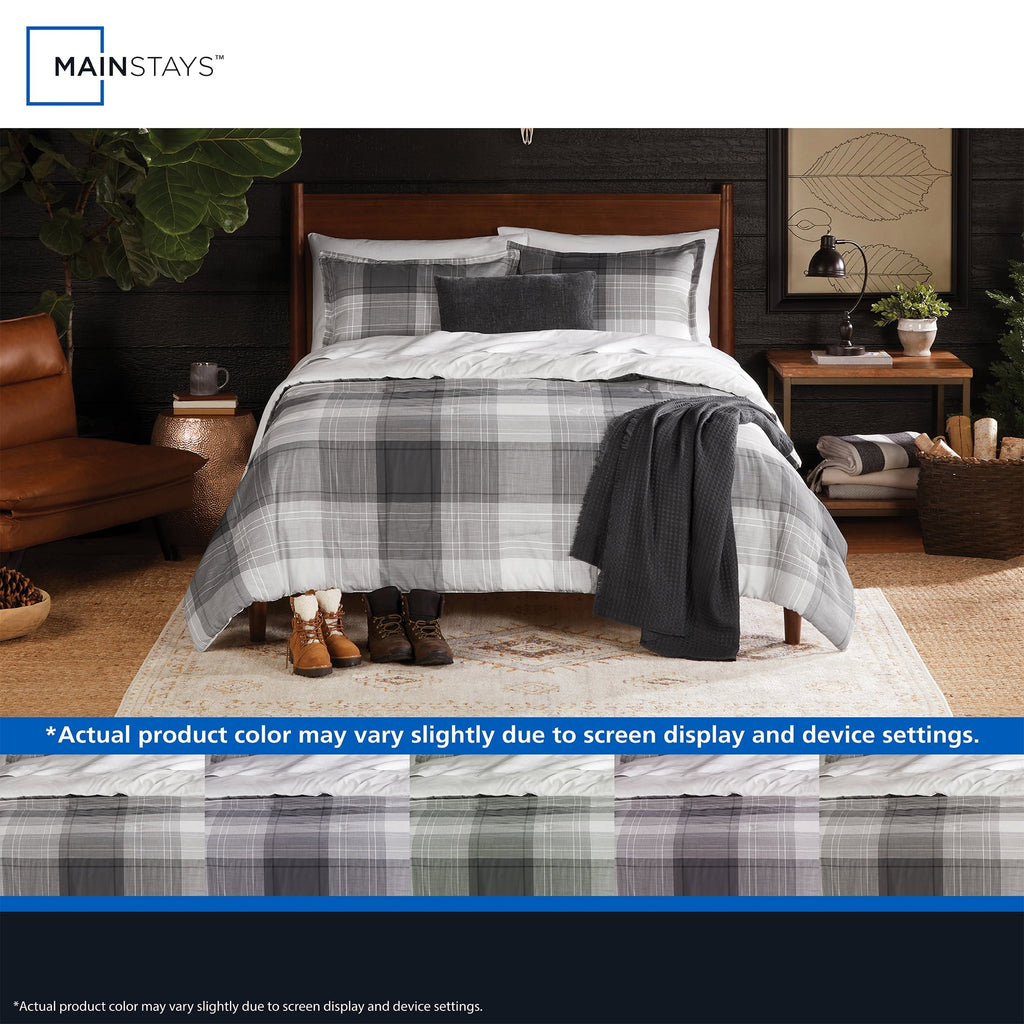 Heavyweight Warmth Full/Queen Comforter Set, All-Season, 5-Piece, Grey Plaid - Cloud-Like Soft Lightweight Bed Comforter Detail
