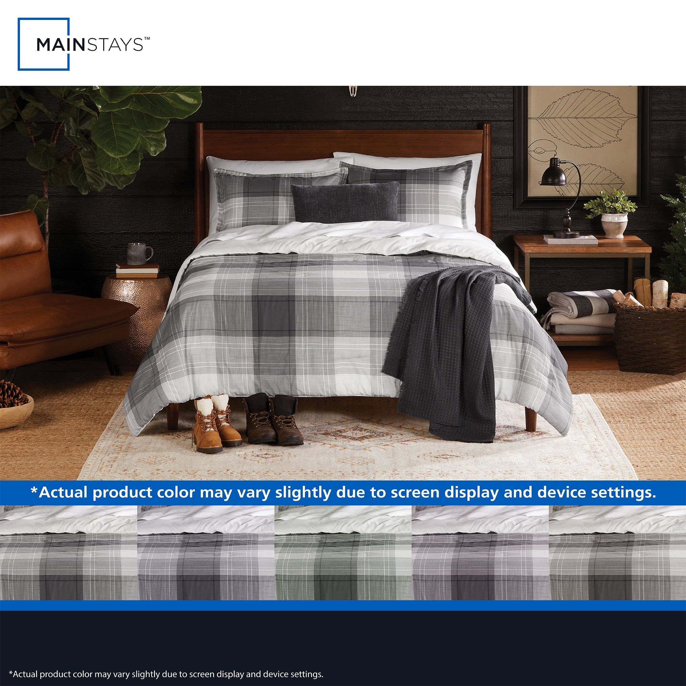 Heavyweight Warmth Full/Queen Comforter Set, All-Season, 5-Piece, Grey Plaid - Cloud-Like Soft Lightweight Bed Comforter Detail