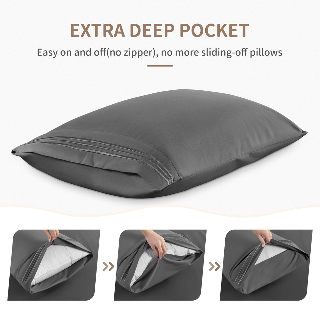Ultra-Soft 6 Pieces Bed Sheet Set, 1800 Series Soft Microfiber Queen Sheets with 16" Deep Pocket, Dark Gray - Luxury Bed Sheet Set with Deep Pockets Detail