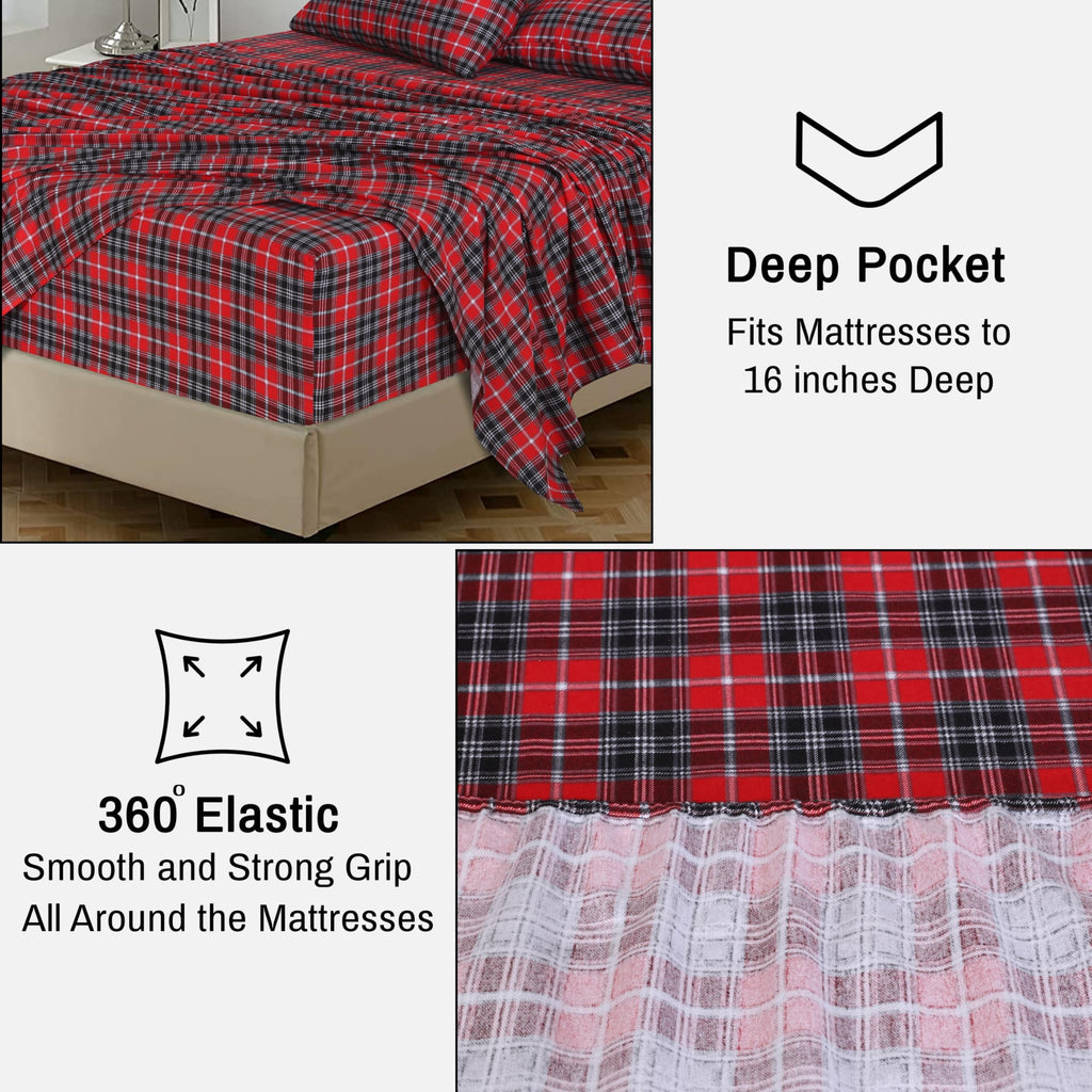 Breathable Luxury Flannel Sheets Queen Size - 100% Cotton Double Brushed Bed Sheets, Deep Pockets 16 Inches Queen Sheet Set, All Season... - Cooling Hotel Quality Bedding Sheets and Pillowcases Detail