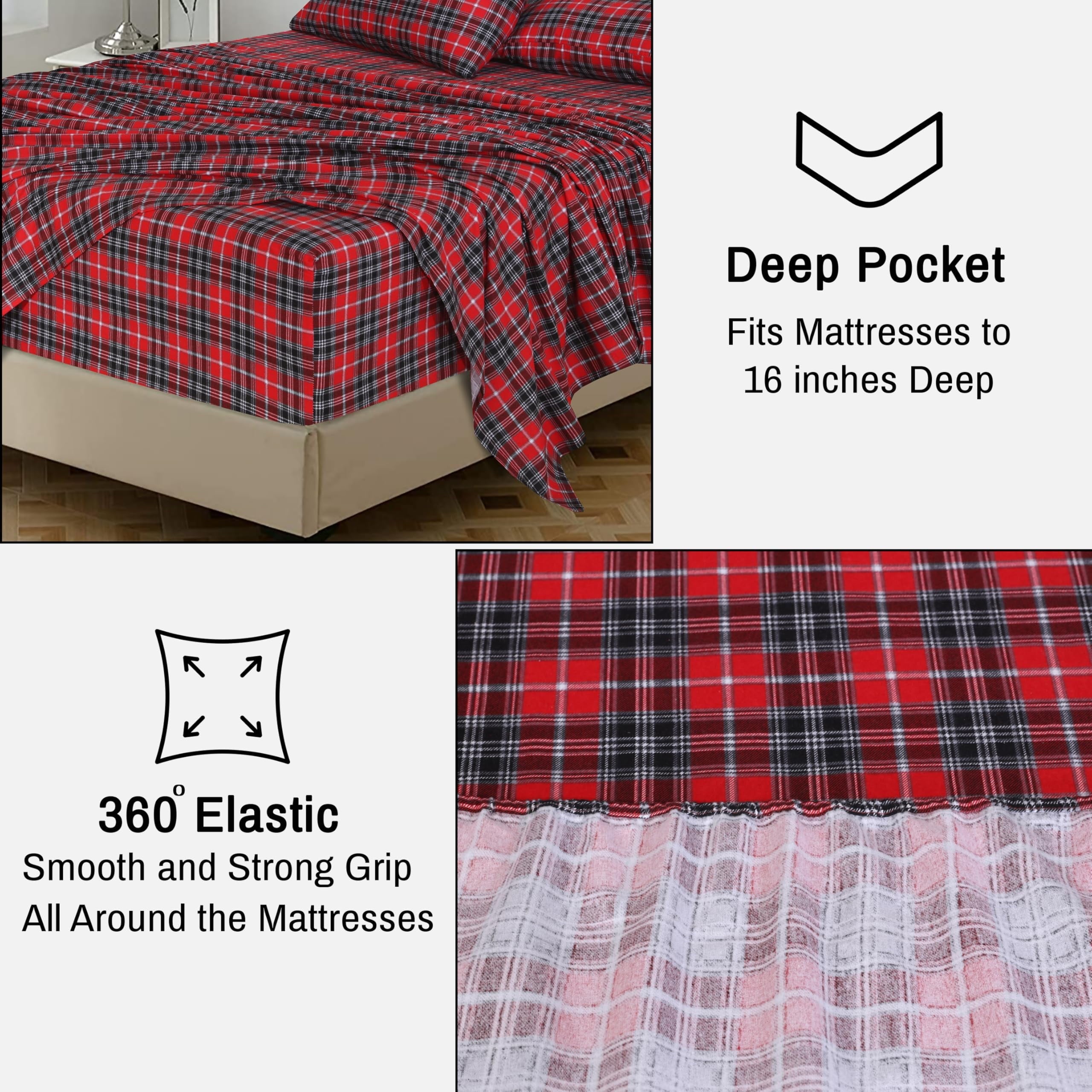 Breathable Luxury Flannel Sheets Queen Size - 100% Cotton Double Brushed Bed Sheets, Deep Pockets 16 Inches Queen Sheet Set, All Season... - Cooling Hotel Quality Bedding Sheets and Pillowcases Detail