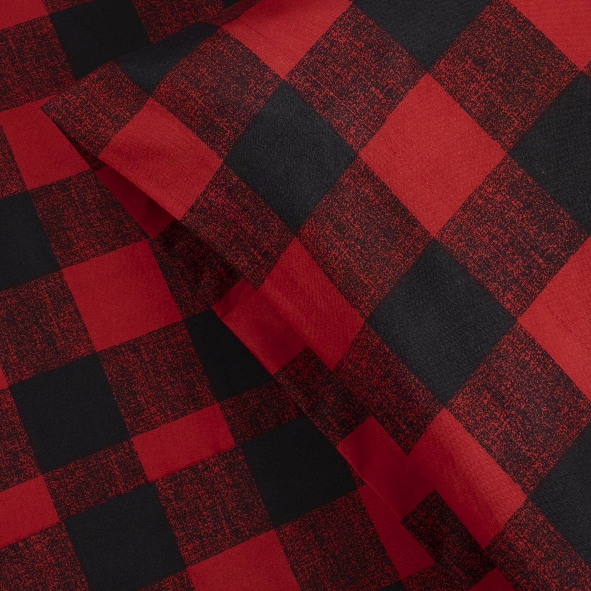 Breathable Luxury Buffalo Plaid Black and Red 4 Piece Bed Sheet Set - Twin - Cooling Hotel Quality Bedding Sheets and Pillowcases Detail