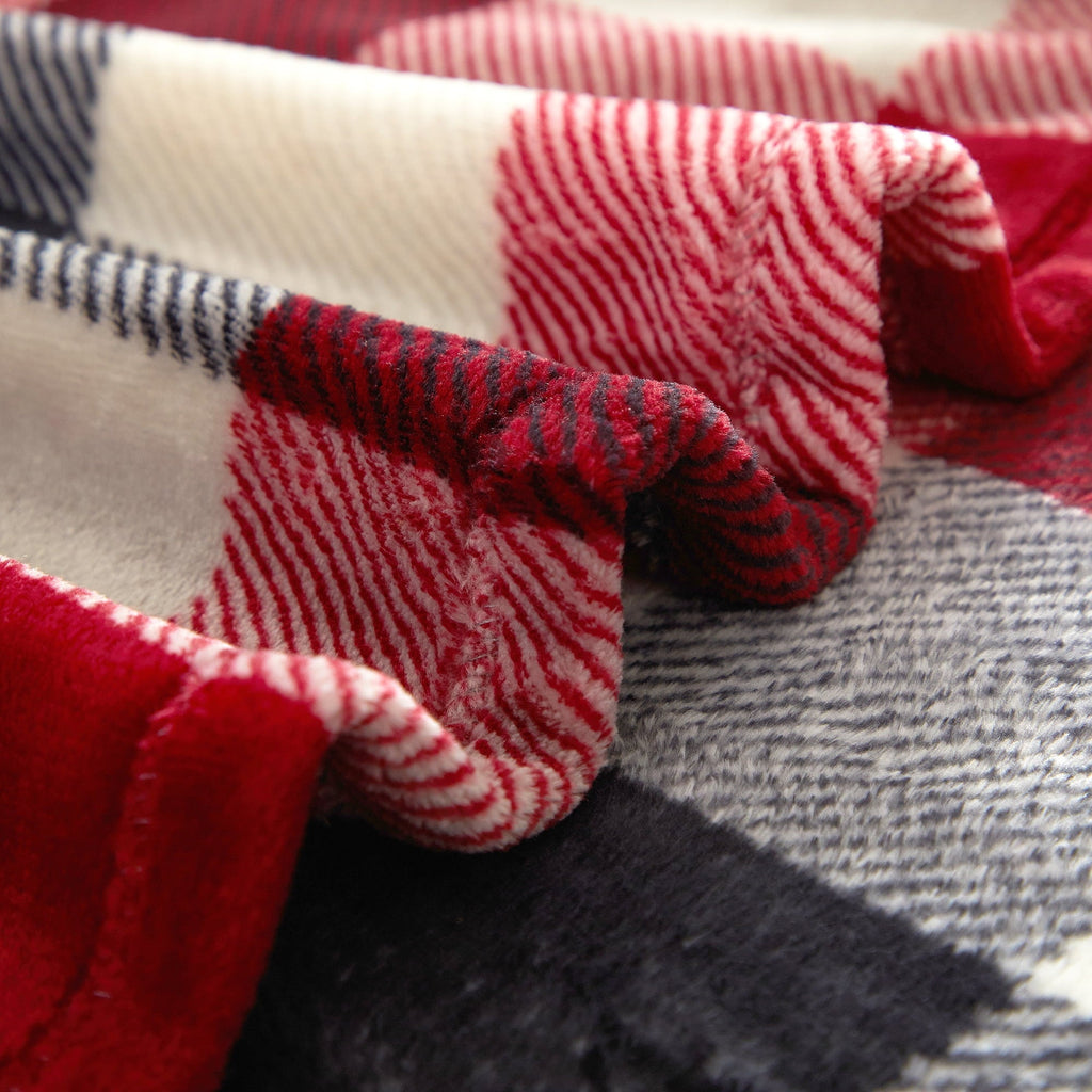 Super Soft Flannel Cozy Plush Throw Blanket, Red Plaid 50" x 60" All Ages - Super Soft Reversible Sherpa Flannel Blanket Detail