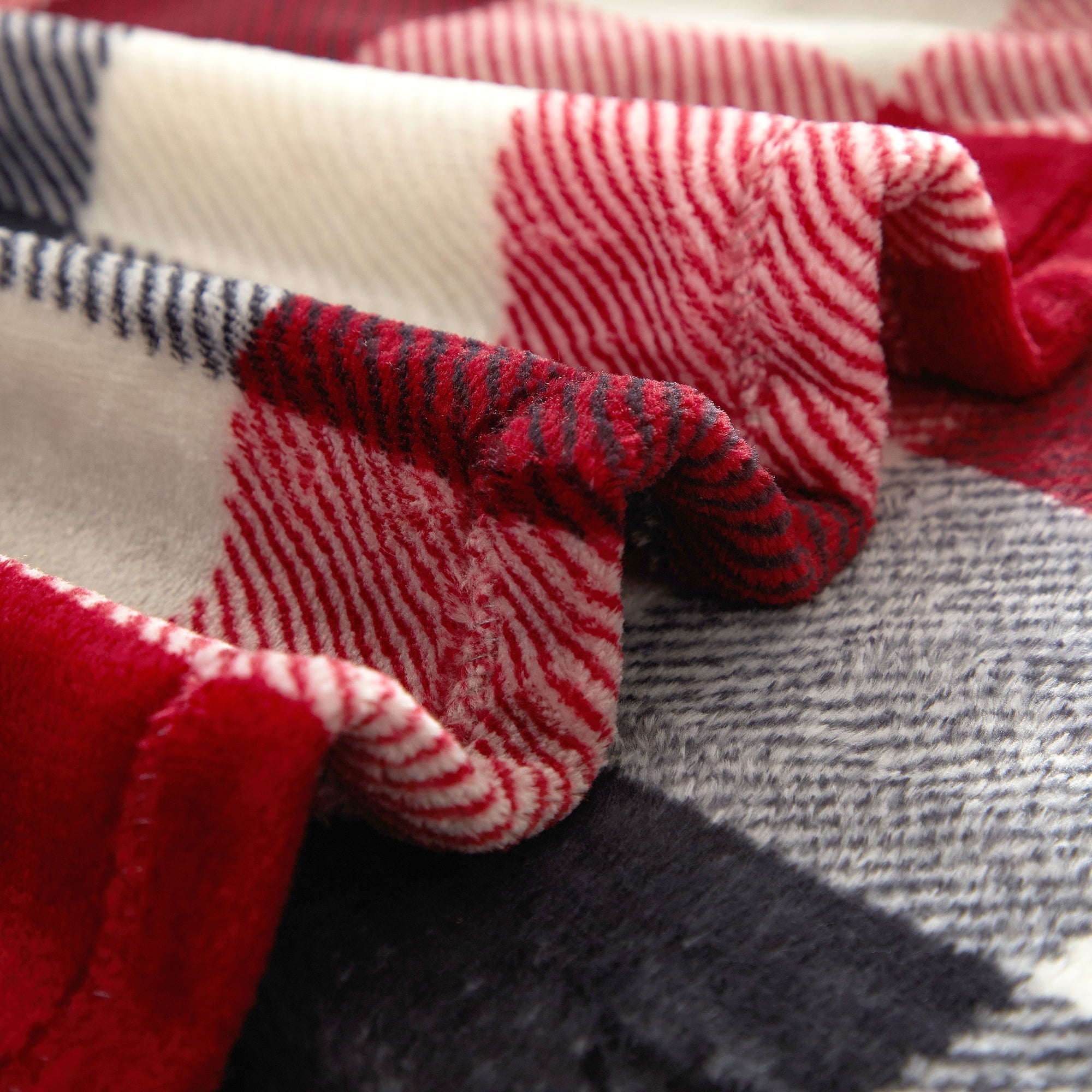 Super Soft Flannel Cozy Plush Throw Blanket, Red Plaid 50" x 60" All Ages - Super Soft Reversible Sherpa Flannel Blanket Detail