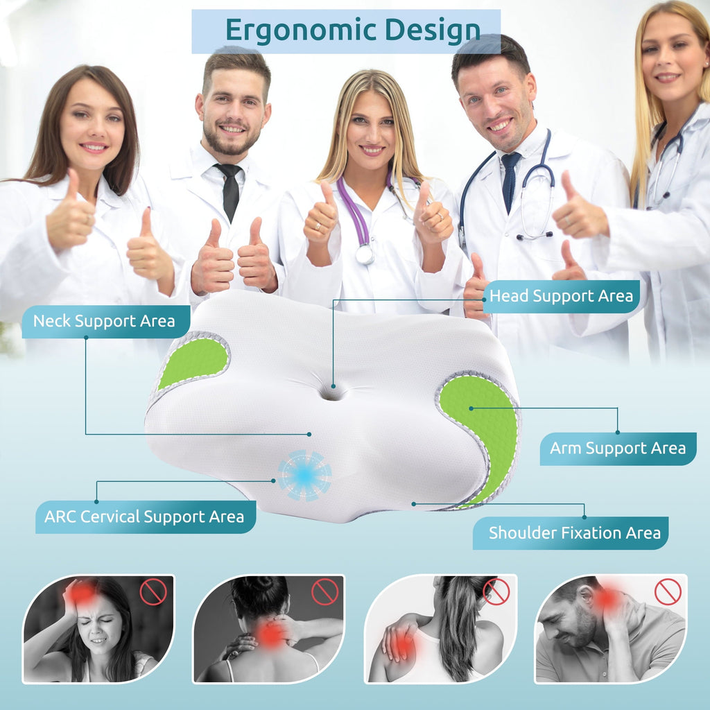 Ergonomic Memory Foam Cervical Memory Foam Pillow Neck Bed Pillow for Pain Relief Sleeping, Ergonomic Orthopedic for Side Back and Stomach ... - Decorative Throw Pillow Cushion for Sofa & Bed Detail