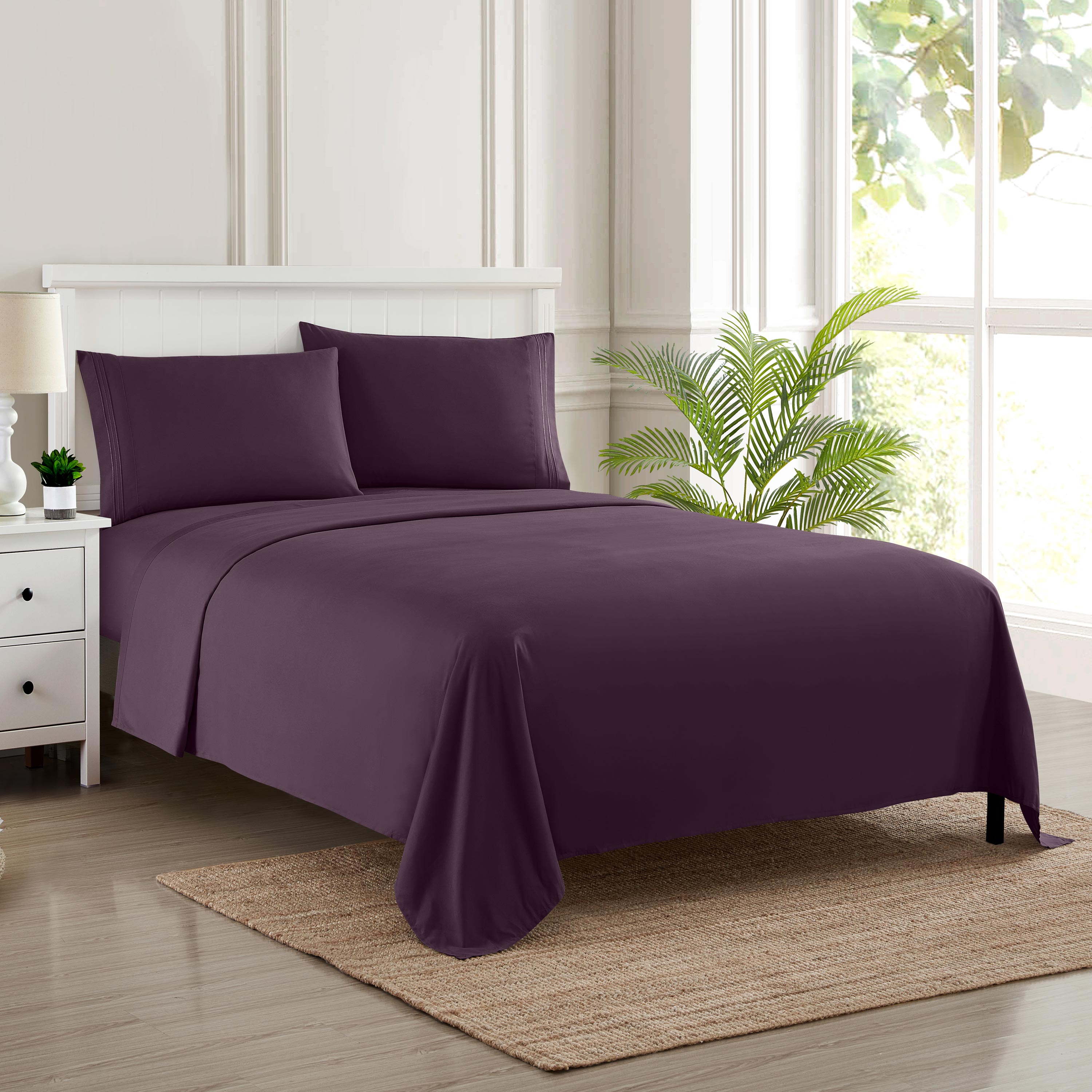 Breathable Luxury 1800 Series Bed Sheets - Extra Soft Microfiber Deep Pocket Sheet Set - Purple, Full - Breathable Egyptian Cotton Flat & Fitted Sheets Detail