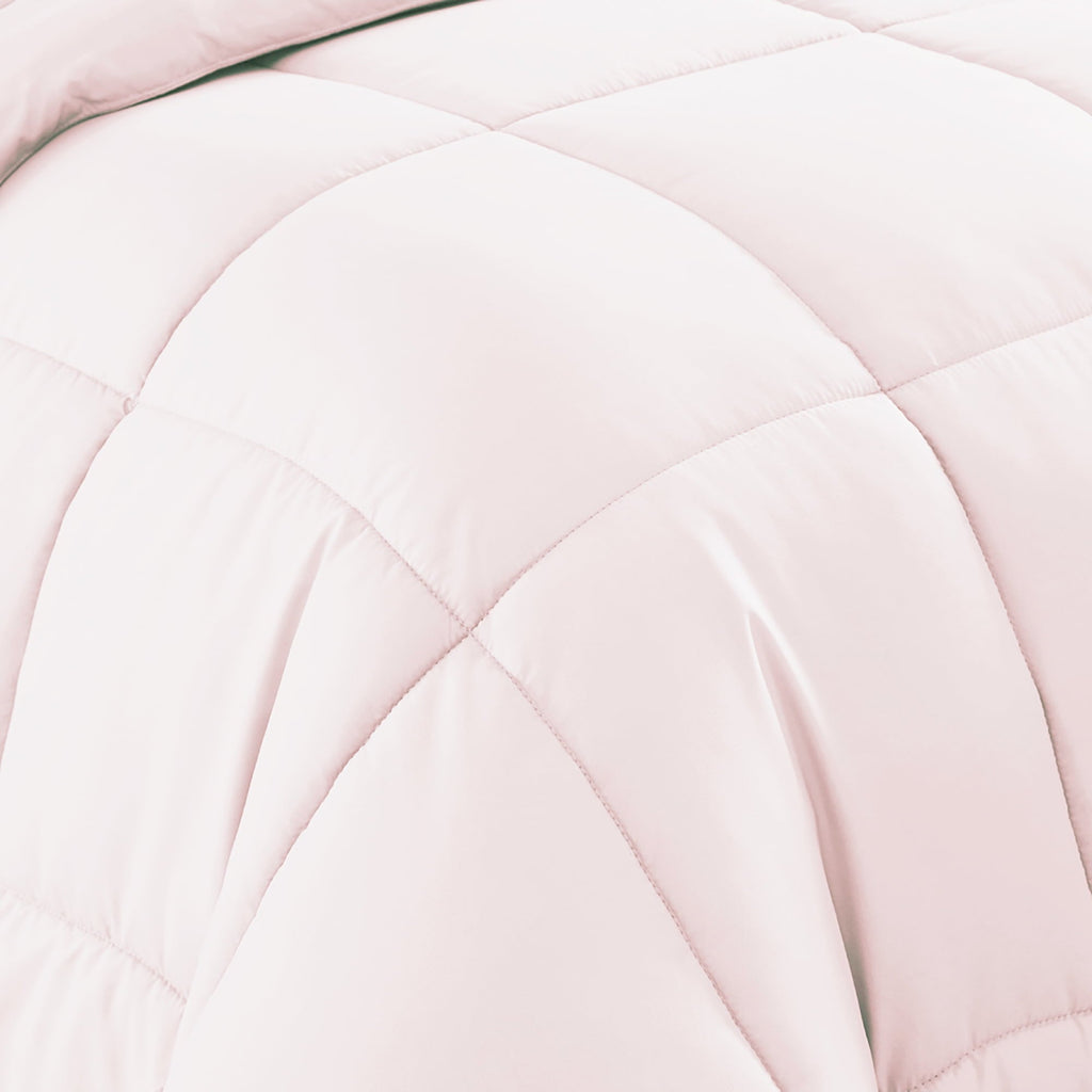 Luxurious Quilted Supreme 7 Piece Bed-In-A-Bag All Season Solid Comforter & Sheet Set, Full, Pale Pink - Luxurious Quilted Duvet Cover Set Detail