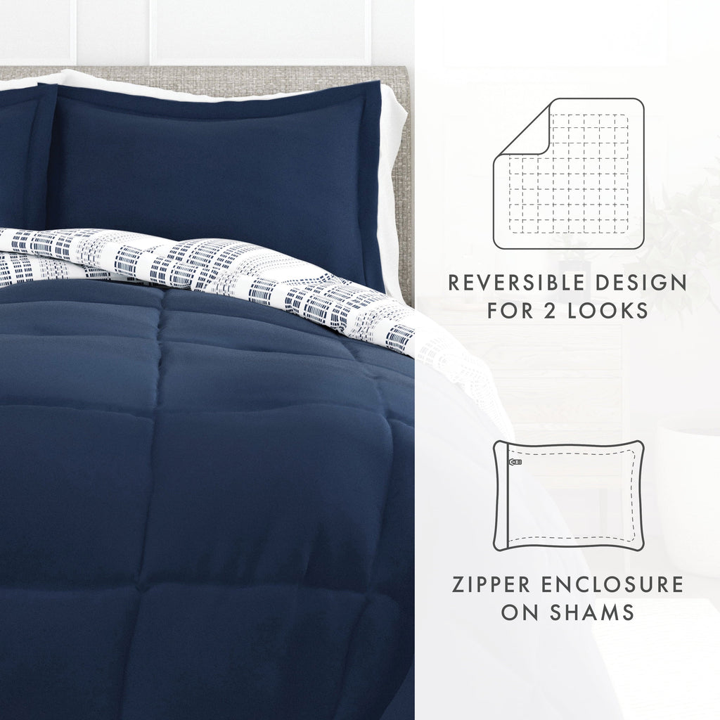 Hypoallergenic Cloud 2-Piece Navy Farmhouse Dreams ReversiblePrint Comforter Set, Twin/TwinXL - Hypoallergenic Ultra-Fluffy Quilt for Winter Detail