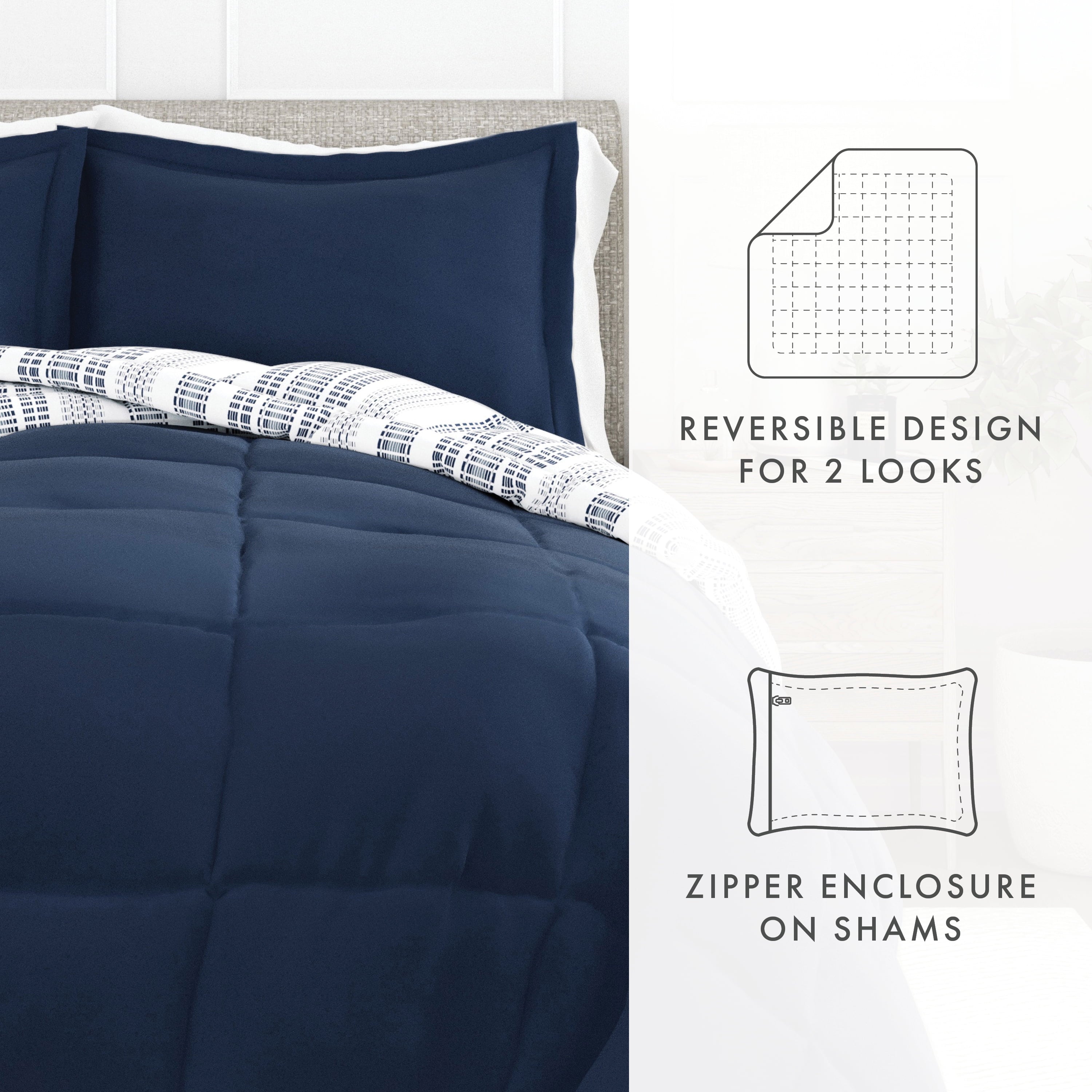 Hypoallergenic Cloud 2-Piece Navy Farmhouse Dreams ReversiblePrint Comforter Set, Twin/TwinXL - Hypoallergenic Ultra-Fluffy Quilt for Winter Detail