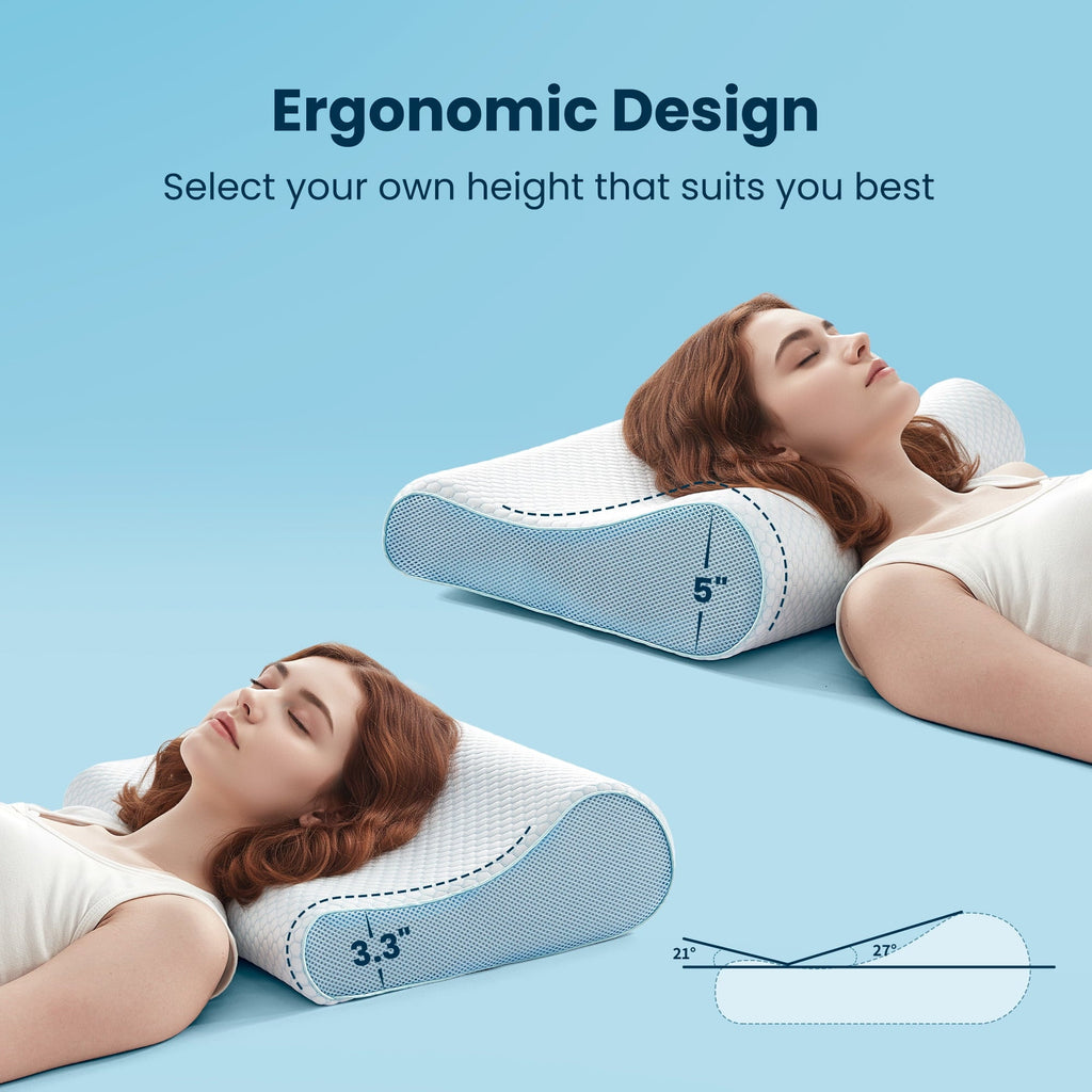 Decorative Plump Standard Cooling Memory Foam Pillow, Ergonomic Adjustable Orthopedic Contour Bed Pillows Neck Support for Side Back S... - Hotel Quality Plush Sleeping Pillows Detail