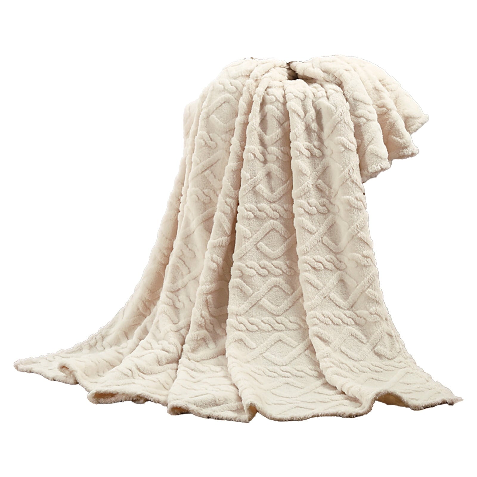 Decorative Knitted Clearance Under $5 Throw Blanket, Super Soft Warm Solid Color Thicken Flannel Blankets, Microfiber Machine Washable f... - Super Soft Reversible Sherpa Flannel Blanket Detail