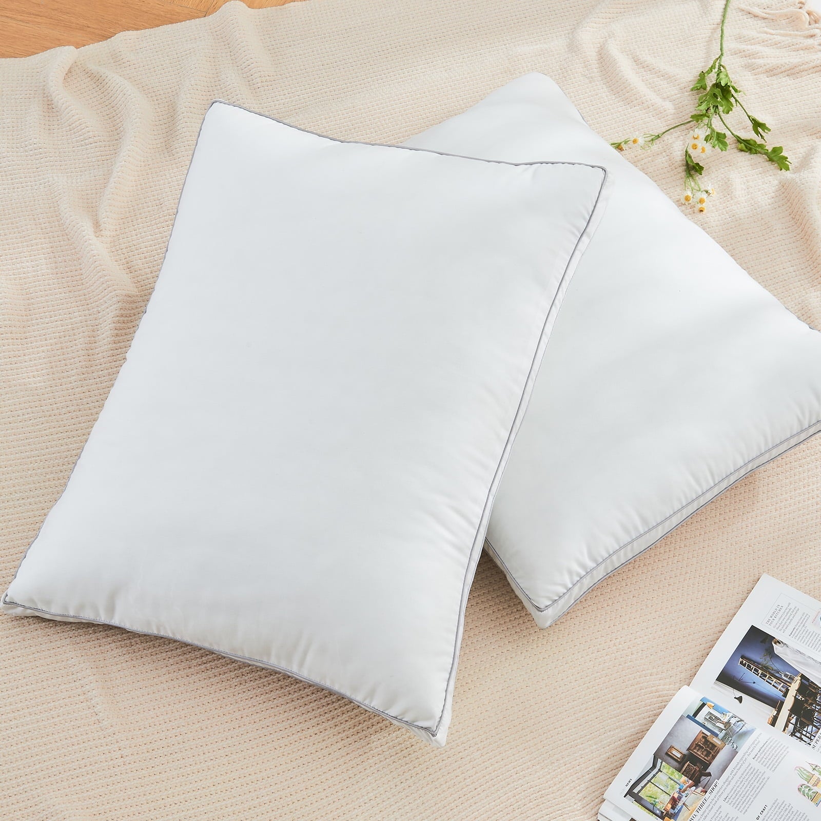 Fluffy Shredded 2 Pack Pillows for Bed, Standard Size Pillows Insert for Side and Back Sleepers, Soft Down Alternative Microfiber Fil... - Decorative Throw Pillow Cushion for Sofa & Bed Detail