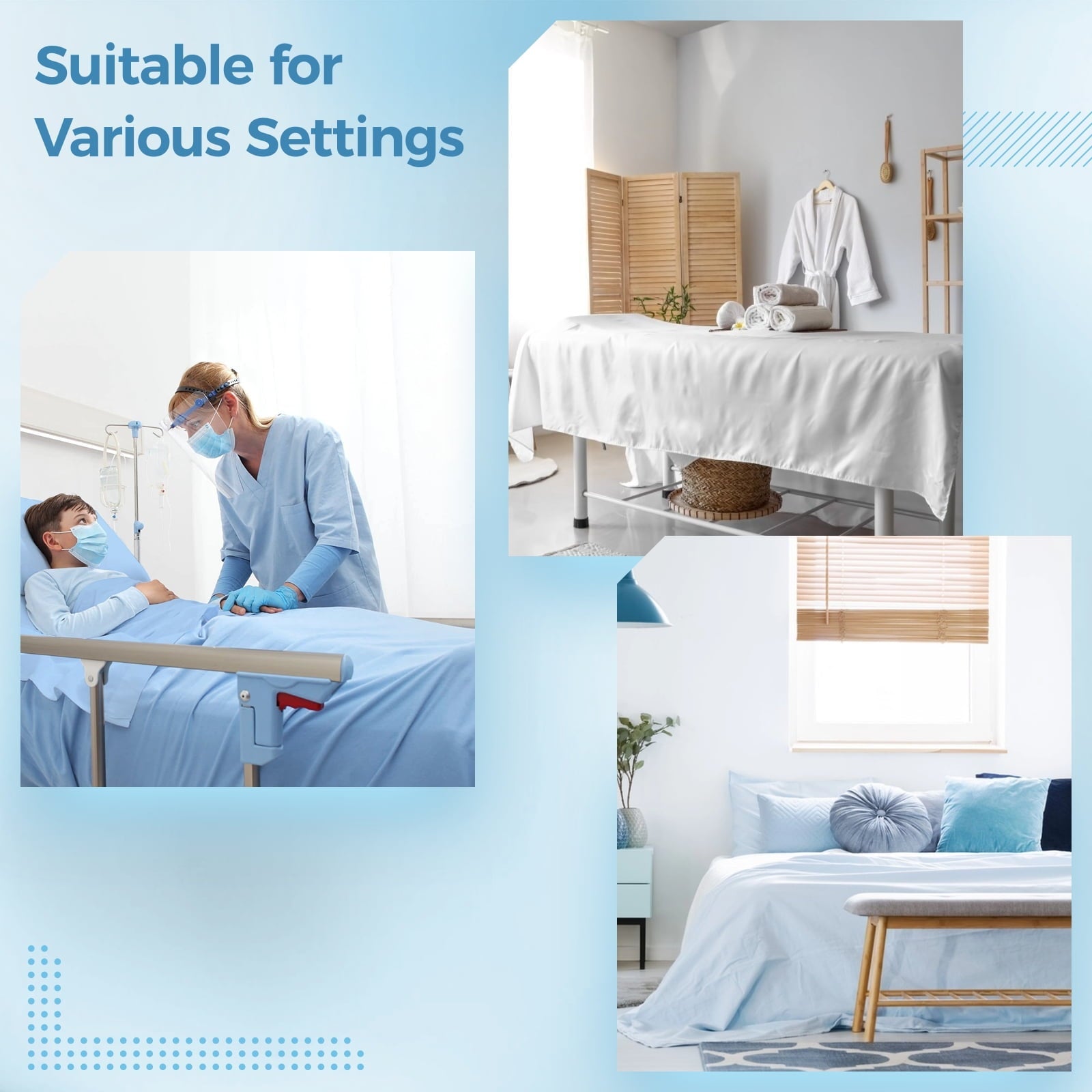 Premium Egyptian Cotton 6 Pcs Hospital Bed Sheets Set, Includes 2 Fitted Sheet 84x36x14", 2 Flat Sheets 104x59", 2 Pillowcases 19x29", Soft B... - Luxury Bed Sheet Set with Deep Pockets Detail