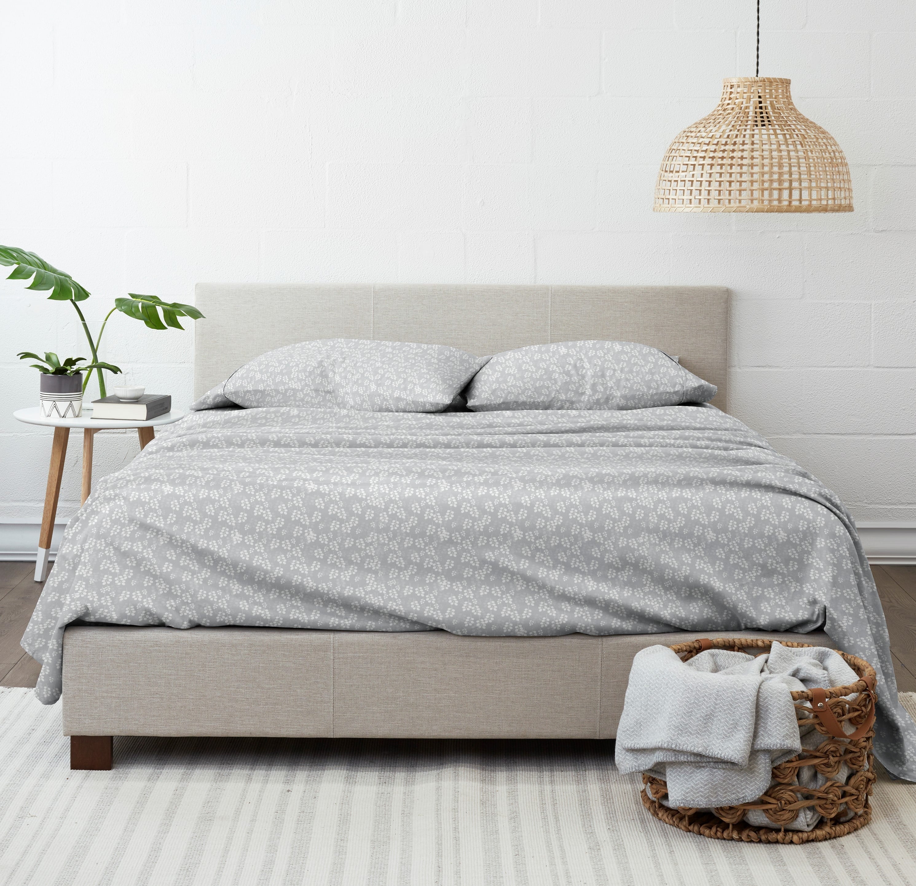 Breathable Luxury 4 Piece Pattern Microfiber Bed Sheets Set, Gray Wheat, Full - Cooling Hotel Quality Bedding Sheets and Pillowcases Detail
