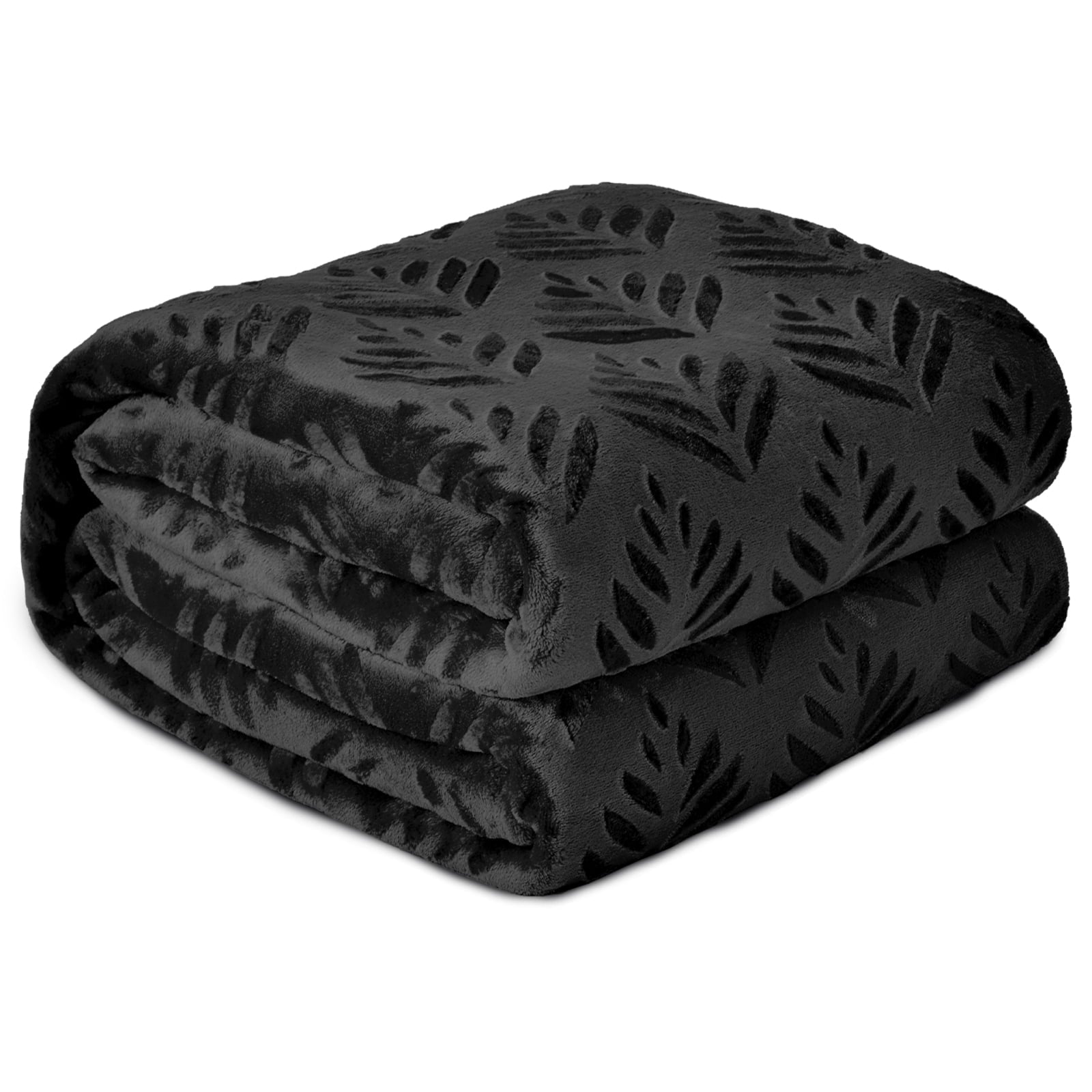 Reversible Sherpa Fleece Throw Blanket for Couch, Leaves Pattern Super Soft and Cozy Blankets, Plush Fuzzy Lightweight, Black, 50"x60" - Super Soft Reversible Sherpa Flannel Blanket Detail