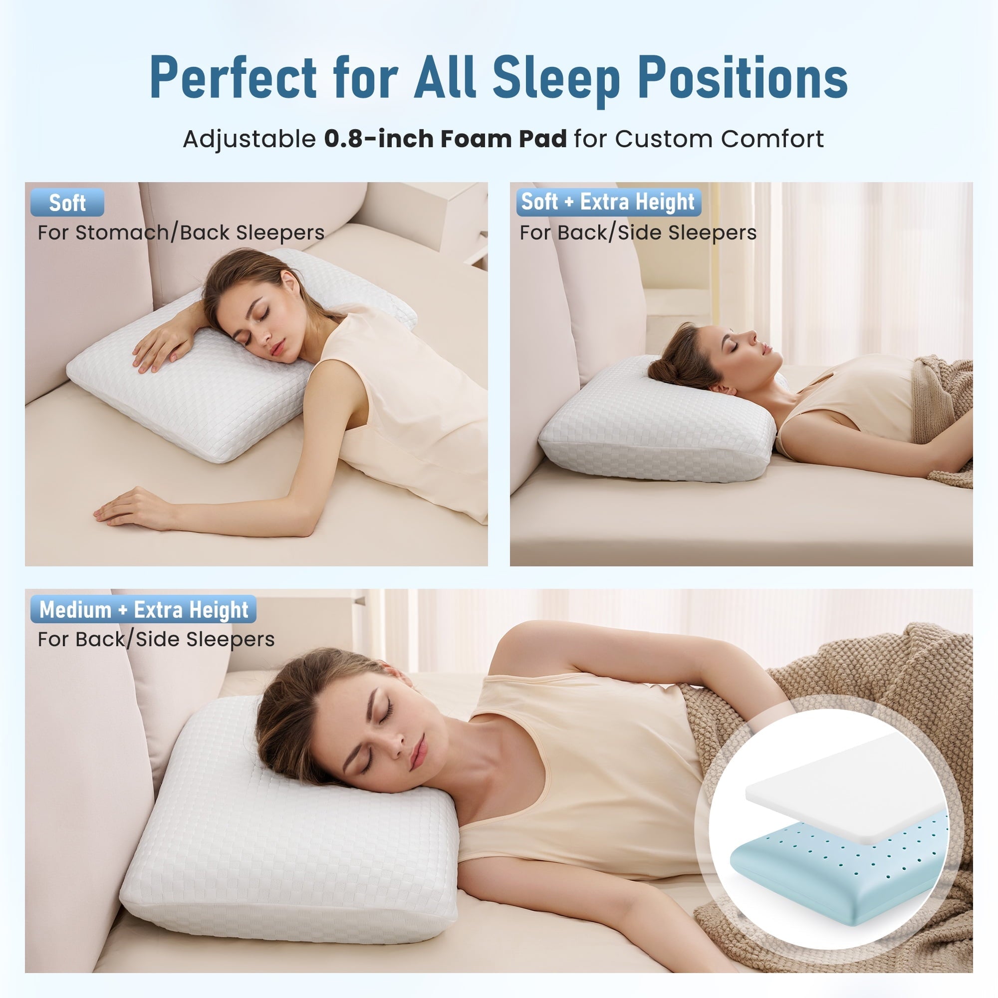 Fluffy Shredded Memory Foam Pillow for Bed, Cooling Pillow with Extra Height Pad, Supportive Bed Pillow for Side, Back & Hot Sleepers... - Ergonomic Memory Foam Pillow for Neck Pain Support Detail