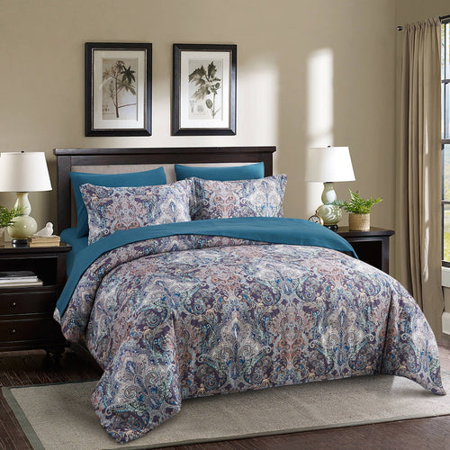 All-Season Boho Paisley Print Luxury Comforter Bed in a Bag Set Queen Size, Vintage Floral Medallions Microfiber Bedding Set - All-Season Down Alternative Comforter Insert Detail