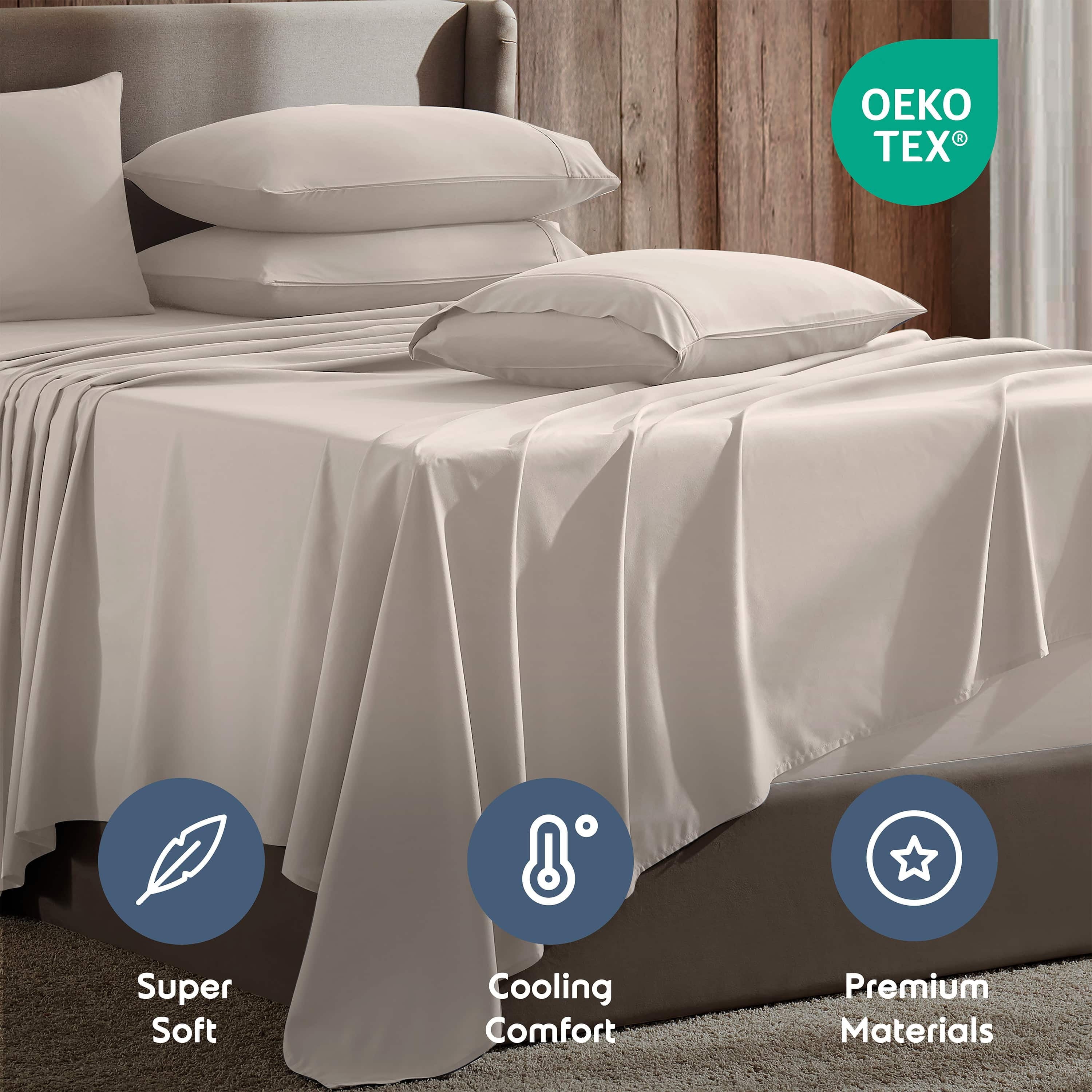 Wrinkle-Resistant Extra Deep Pocket Queen Sheets set, Fits 18"-24" Mattress, 6 Piece Soft Microfiber Bed Sheet Sets, Linen - Premium Ultra-Soft Pillowcase Pair for Sleeping Detail