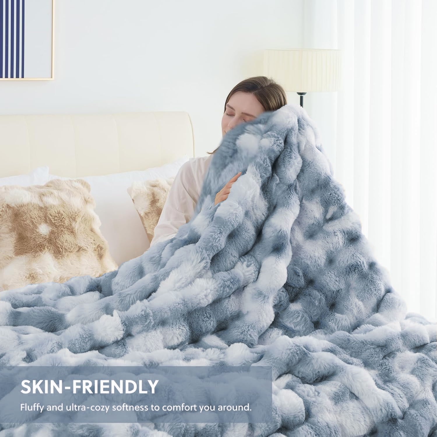 Reversible Sherpa Faux Fur Blanket Fluffy Luxury Throw Blanket Plush Fuzzy Blanket for Couch Bed 50×60 Inches Tie-dyed Blue - Cozy Fleece Throw Blanket for Couch & Bed Detail