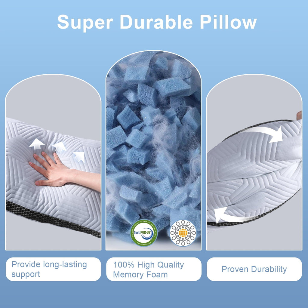 Decorative Plump Soft Bed Pillow, Shredded Memory Foam Pillow, Comfortable Sleeping Pillow, Standard Size, Affordable Everyday Use - Orthopedic Shredded Foam Bed Pillow Set Detail