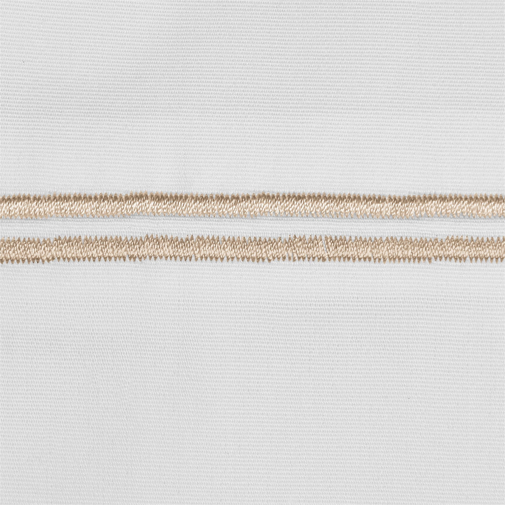 Cooling Sateen 4-Piece 300 Thread Count White Pima Cotton Bed Sheet Set with Tan Hem, Full , Adult/Teen - Luxury Bed Sheet Set with Deep Pockets Detail