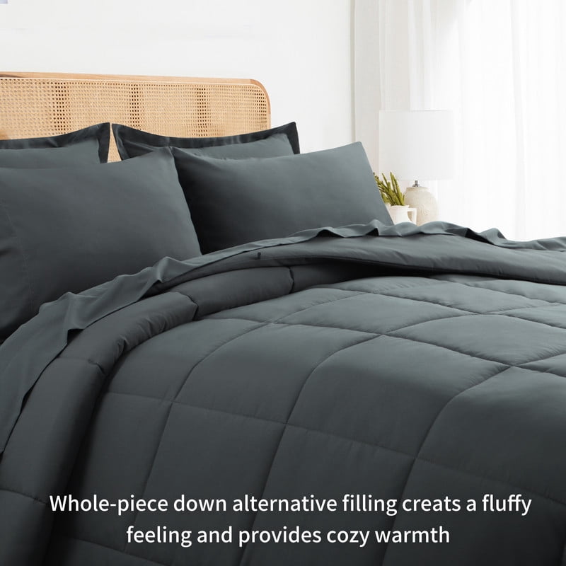 All-Season 7 Pieces Comforter Set with Sheets - Bed in a Bag with Comforter and All Season Sheets, Pillowcases,Dark Gray,Queen - Hypoallergenic Ultra-Fluffy Quilt for Winter Detail