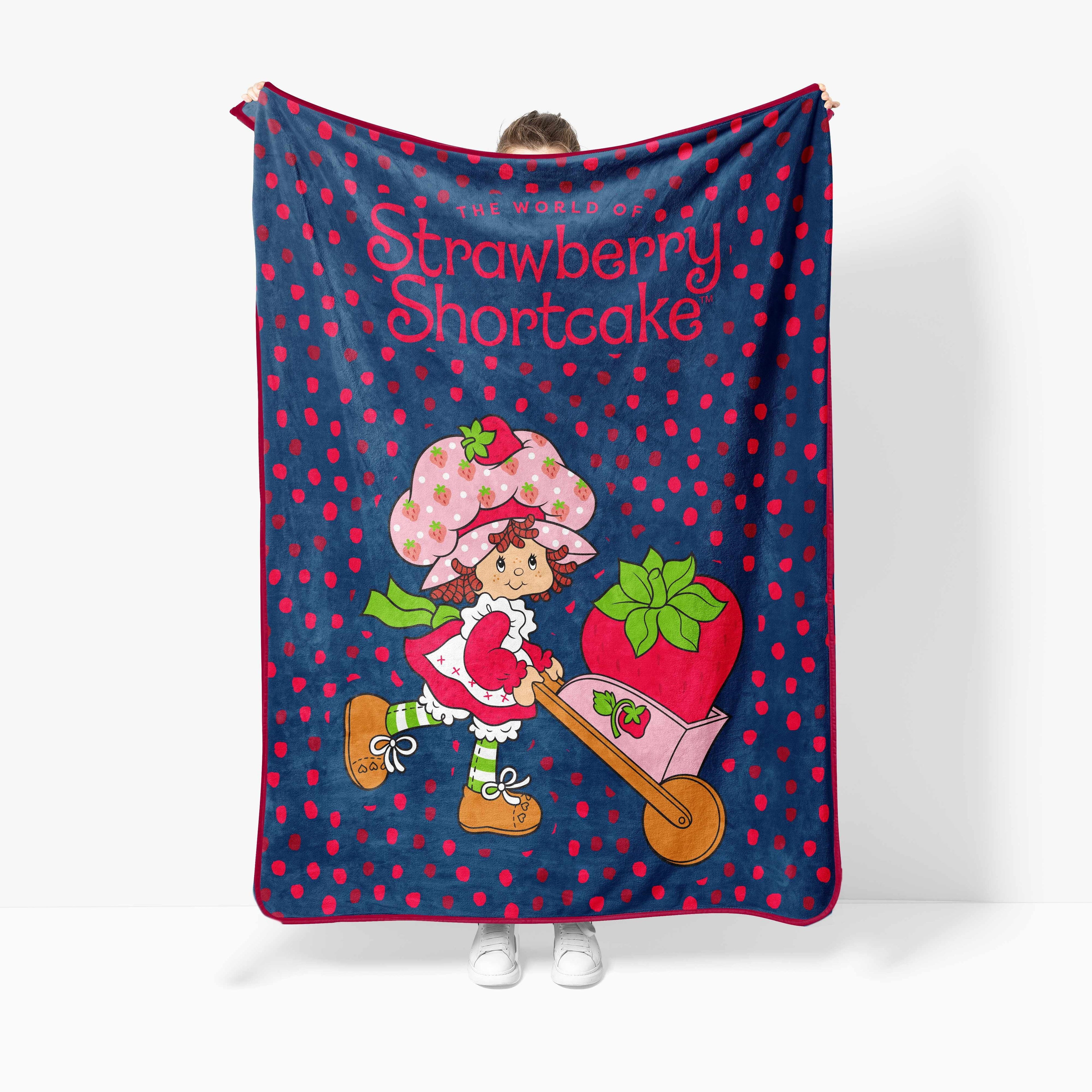 Super Soft Flannel Strawberry Shortcake Berry Meadows 46" x 60" Coral Fleece Throw Blanket, Kids, Polyester, Navy - Luxury Knitted Decorative Throw Blanket with Fringes - Default Title